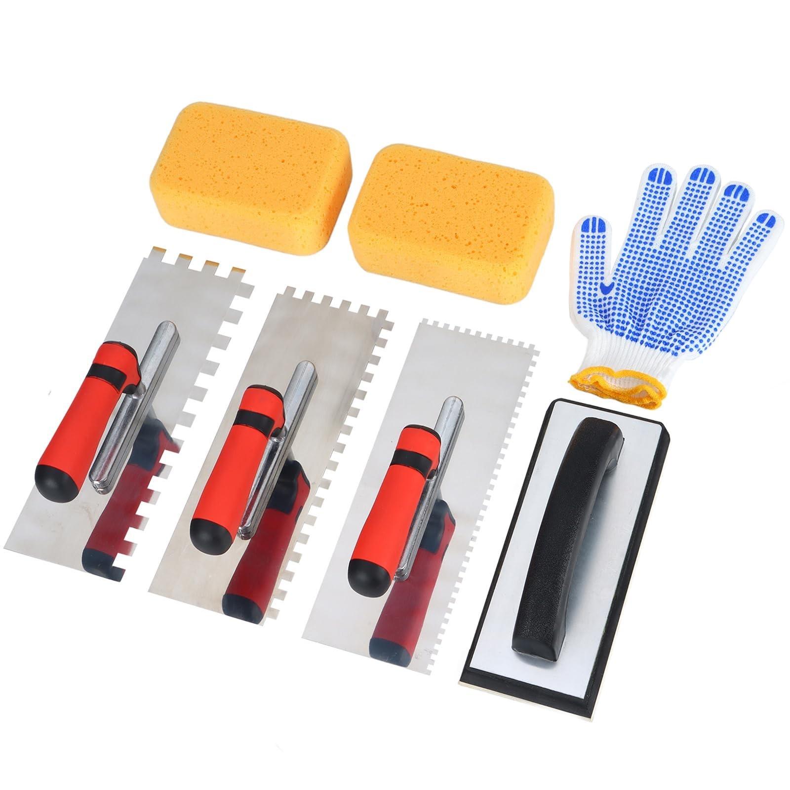 Square Notched Tile Trowel Set, with Rubber Grout Float,Grout Sponge and Work…