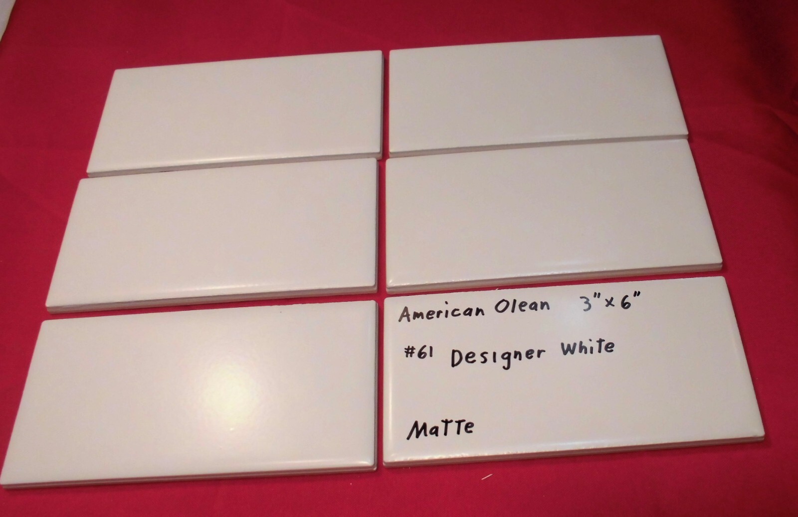6 pieces: #61 Designer White: Matte Ceramic Subway Tiles by American Olean, NEW