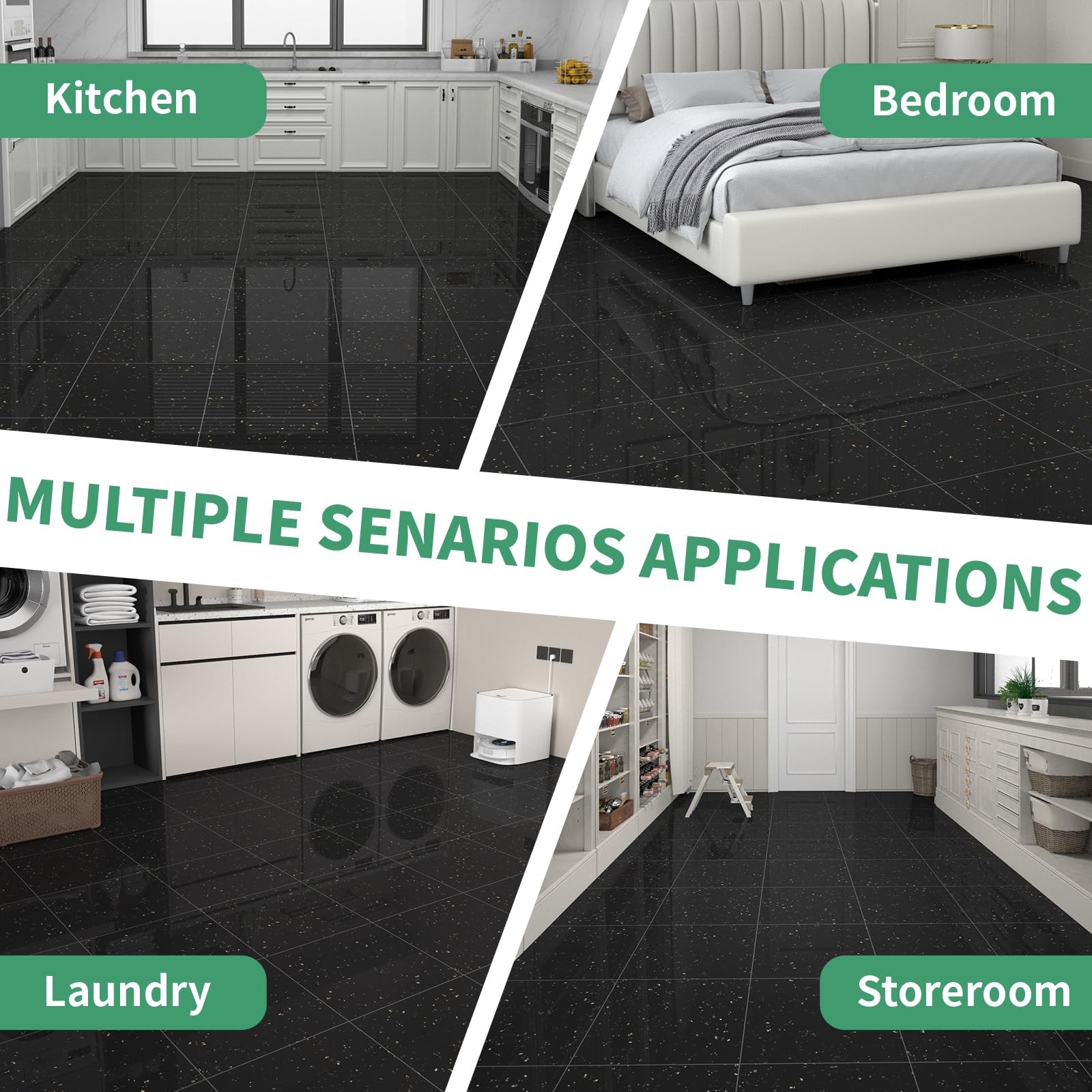 20-Pack 20 Sq.Ft Peel and Stick Floor 12×12 Inch, Polish Black Galaxy Marble