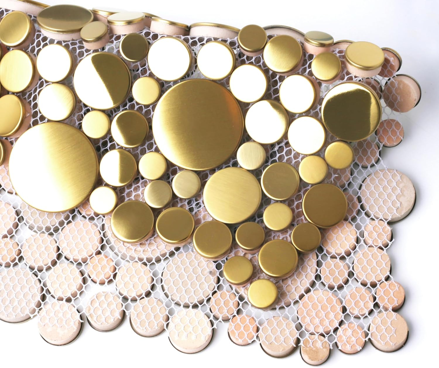 Gold Penny Round Bubble Tiles for Kitchen Backsplash & Bathroom Floor (5 Sheets)