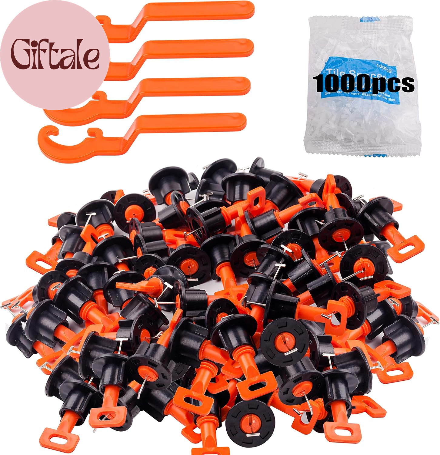 Tile Leveling System Kit with 200Pcs Tile Leveler & 4 Special Wrenches & 1000Pcs