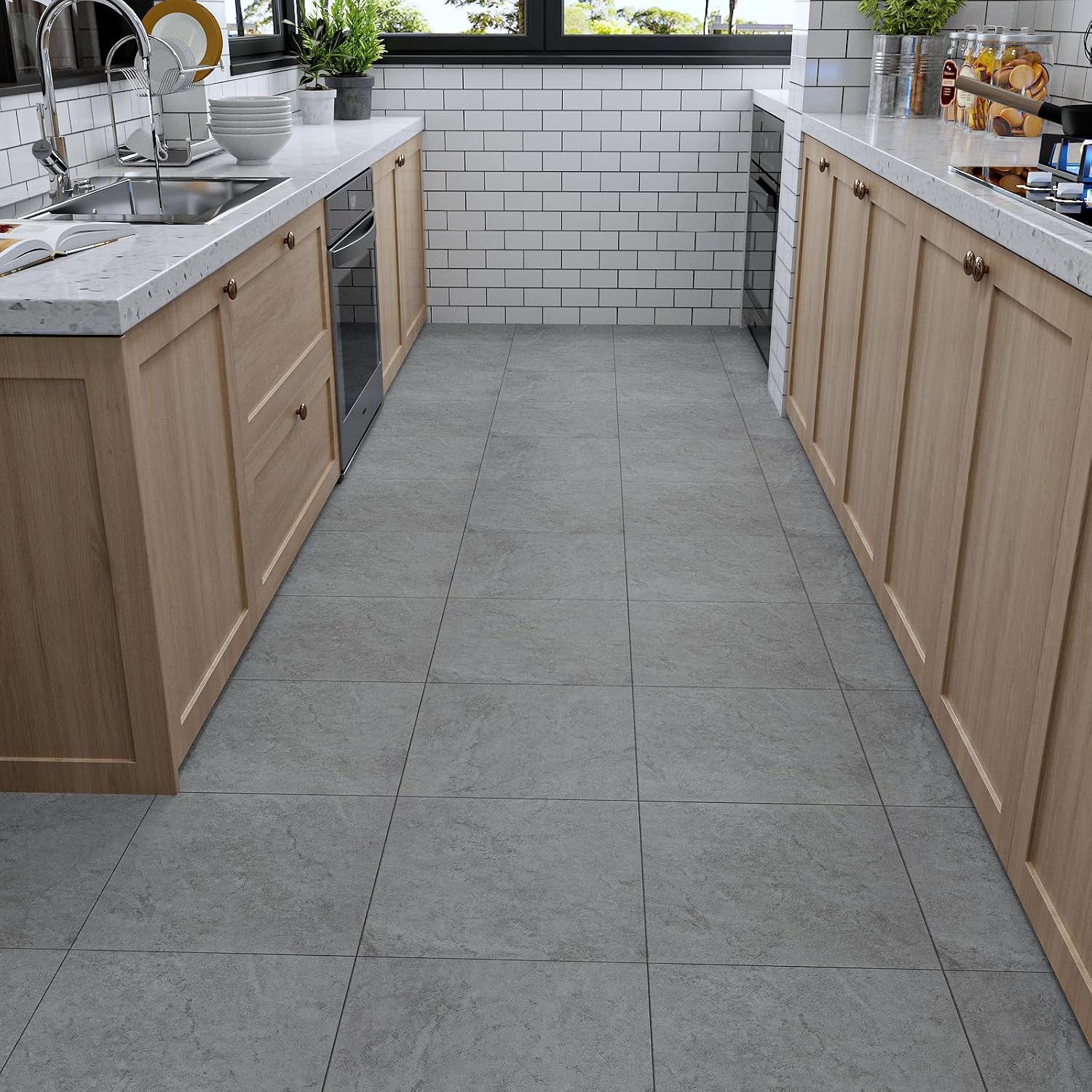 12″x12″ Grey Concrete Peel and Stick Floor Tiles Vinyl Flooring Waterproof