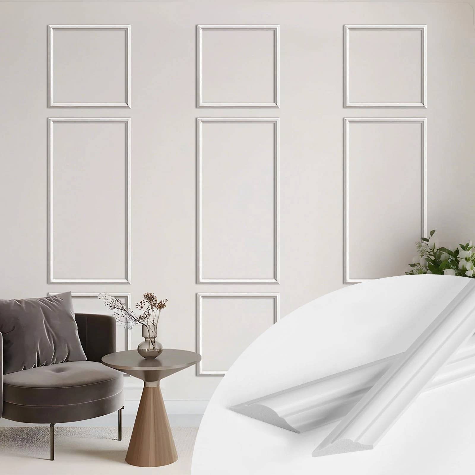 Pre-Cut Wall Molding Kit 3D Wainscoting Panels Ready to Assemble Interior Decor