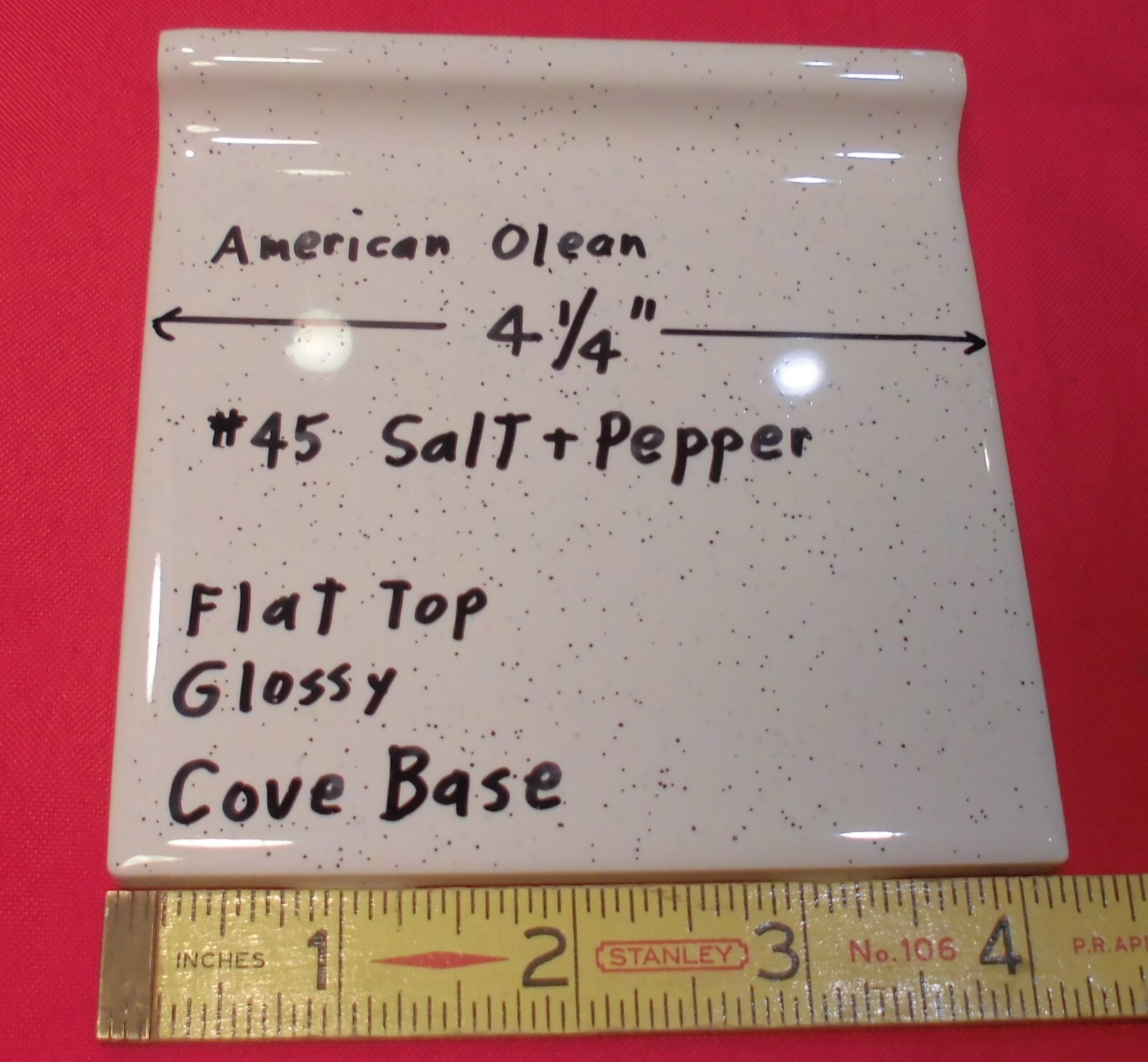 1 pc. Salt & Pepper: stack-on-top Cove/Base Ceramic Tile; 4-1/4″ American Olean