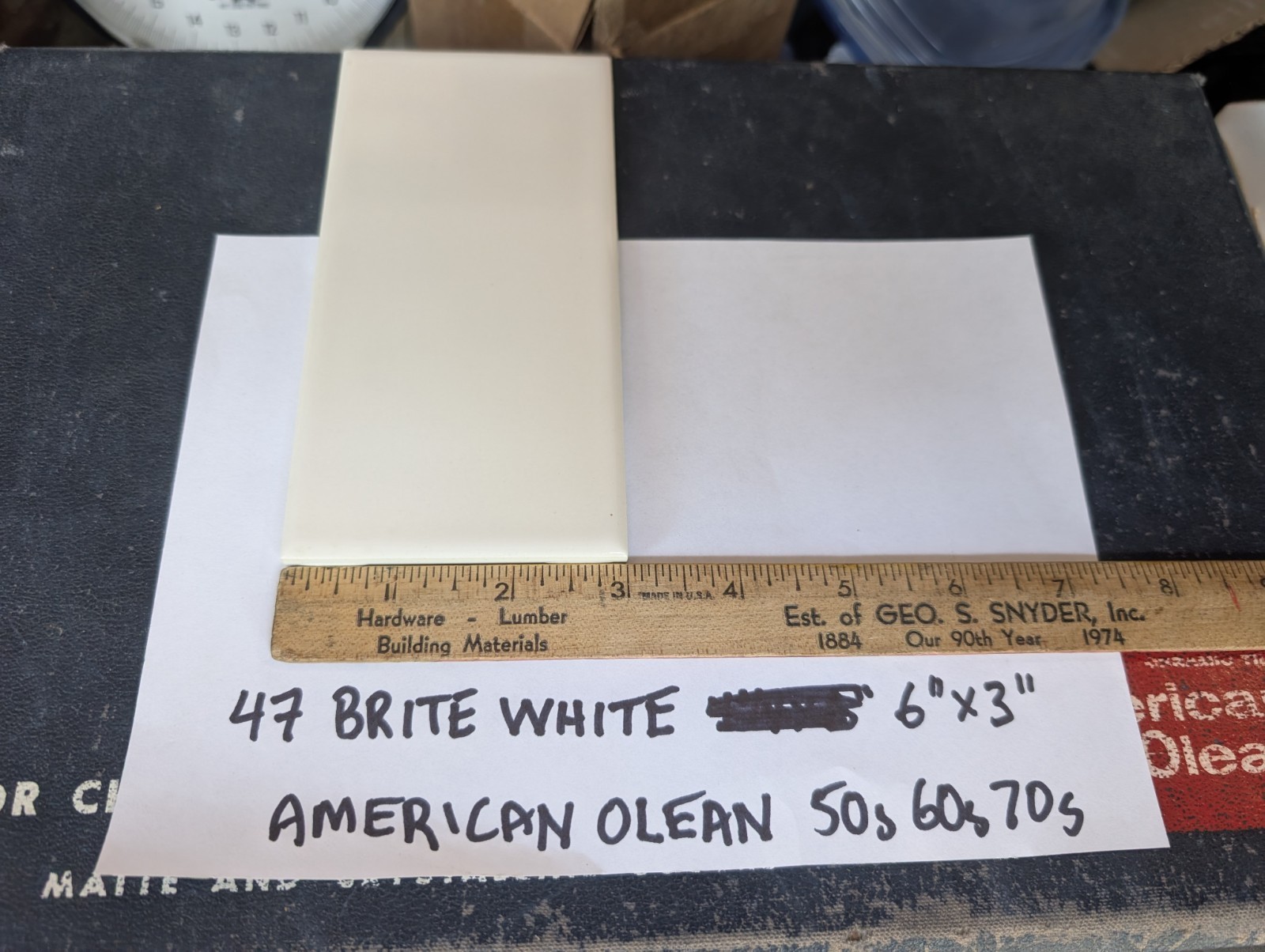 2 pcs American Olean Ceramic Tile Gloss Brite White #47 6″x3″ Subway 1960s 70s