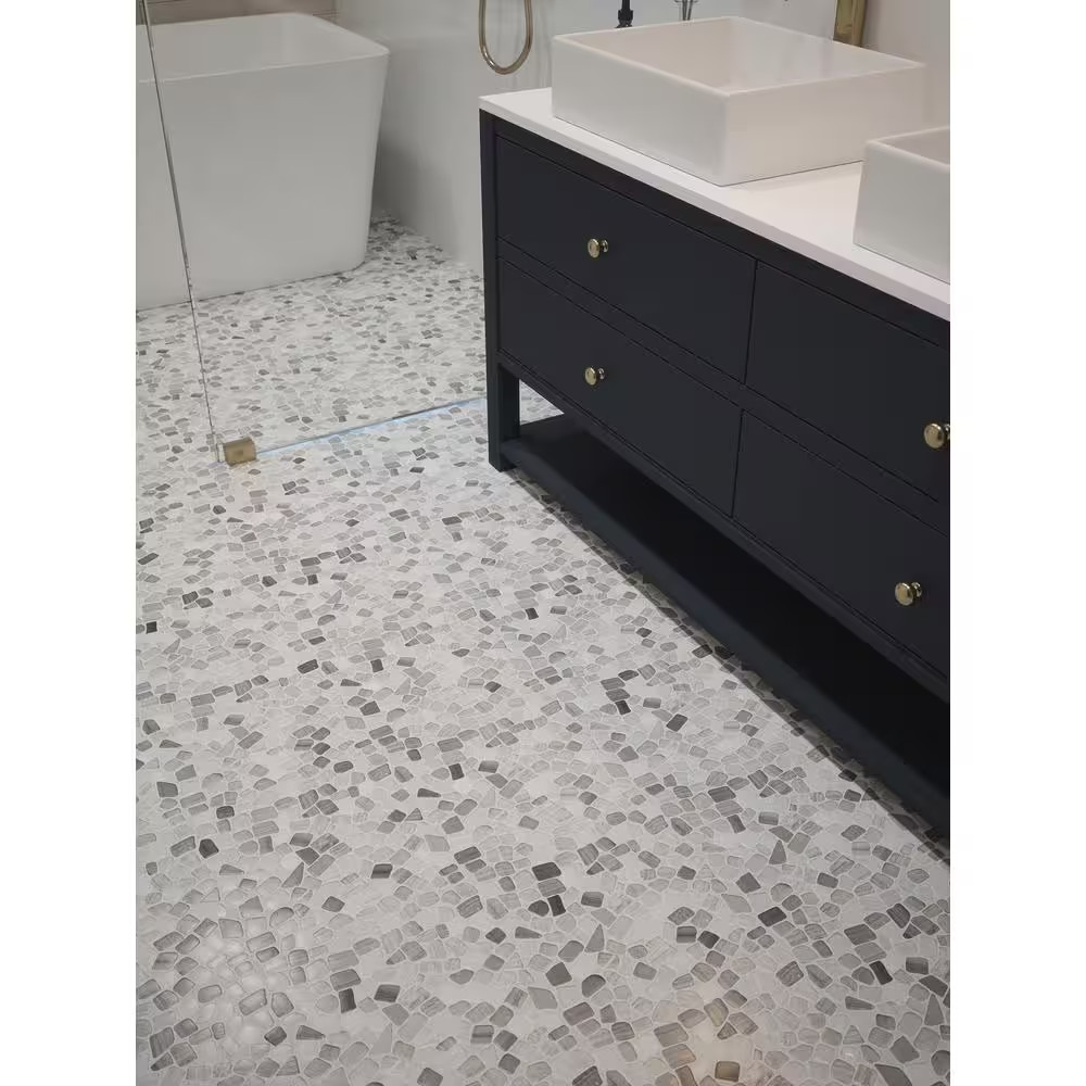 Bailey Grey Pebble 12 In. X 12 In. Honed Grey Limestone Wall and Floor Mosaic Ti