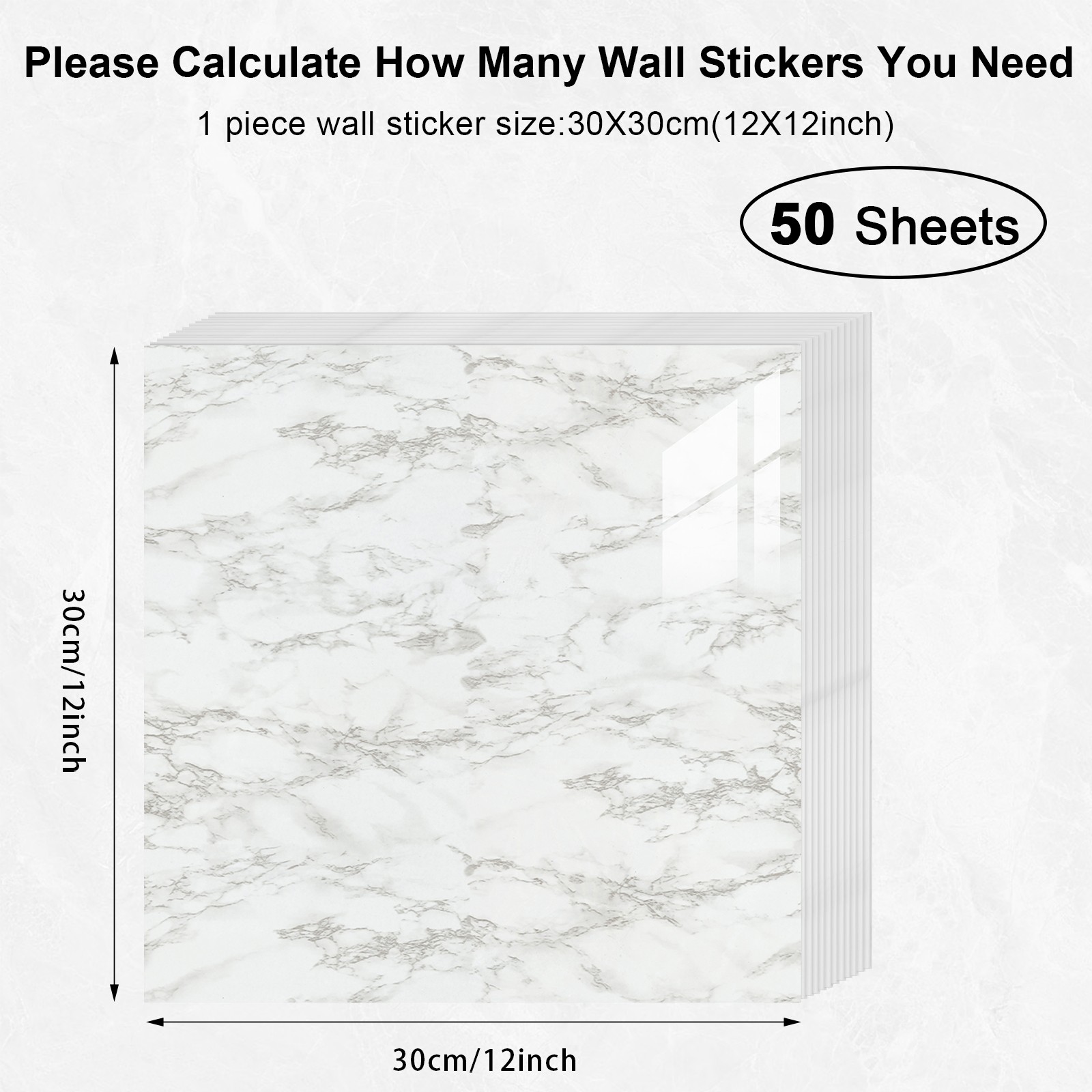 50/100 Pcs Peel & Stick PVC Wall Tiles 12″ Marble Floor Wall Panels Foam Sticker