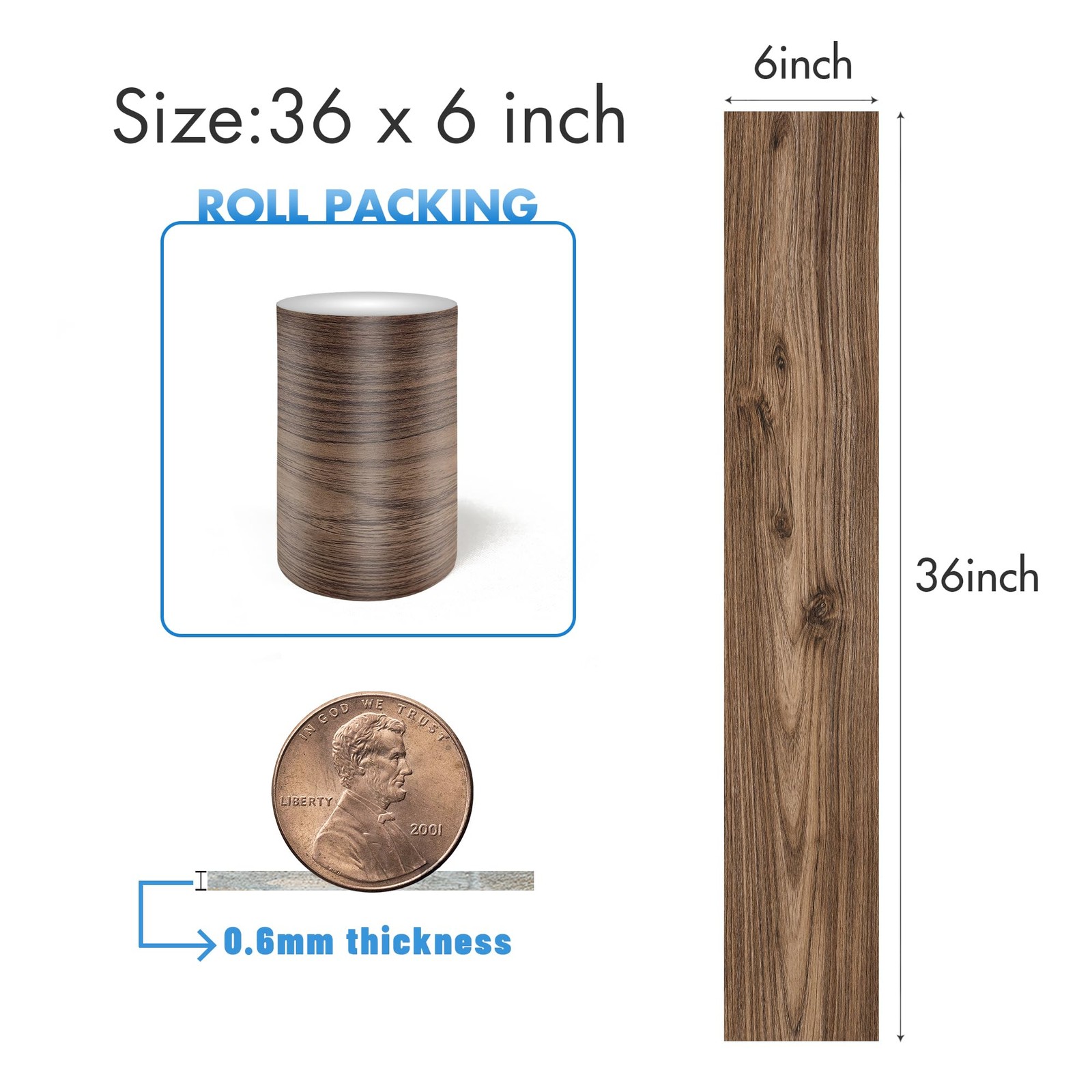 18 SqFt Wood Peel And Stick Floor Tiles 12 Pack Vinyl Waterproof 36×6 Dark Brown