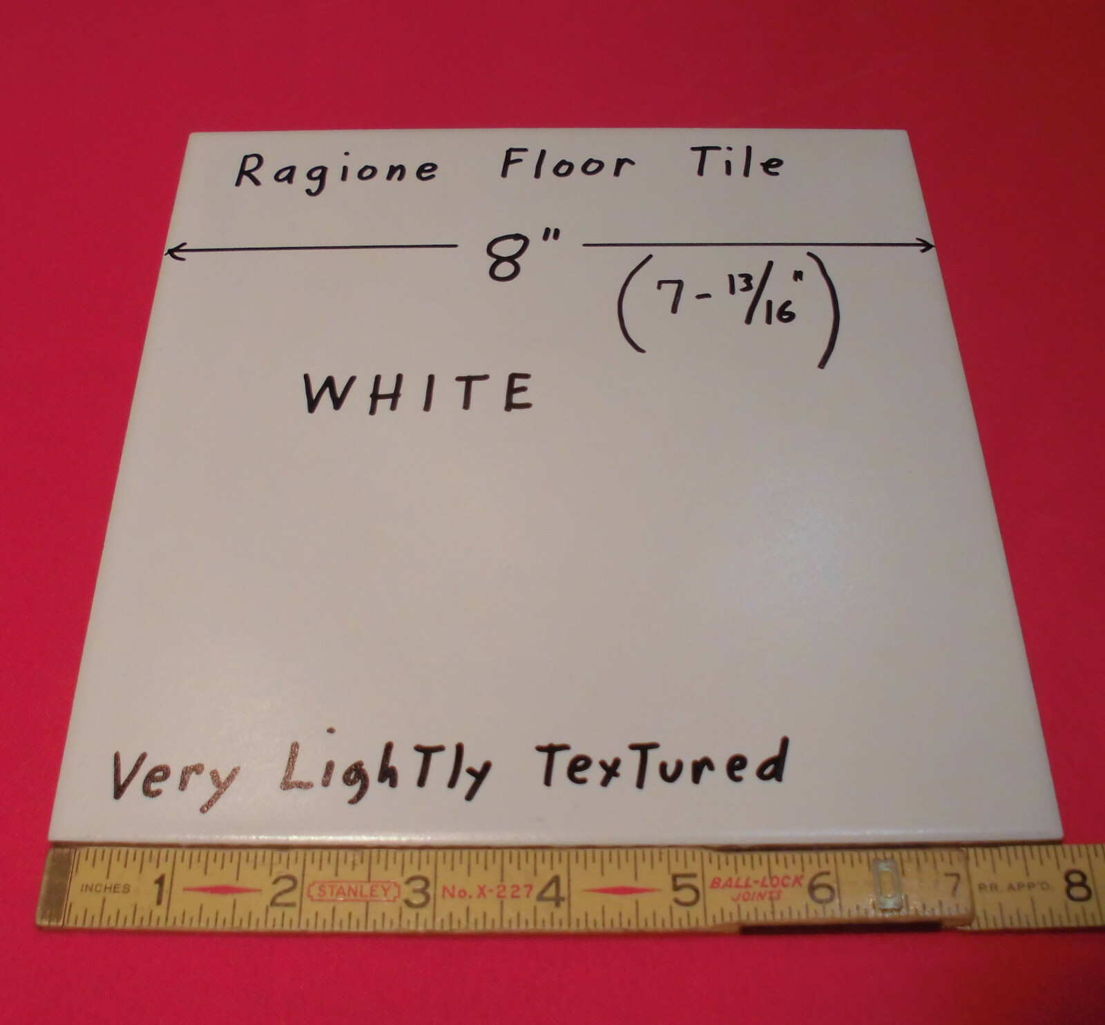 1 pc. *White* Ragione Ceramic Floor Tile 8″ Very Lightly Textured; almost smooth