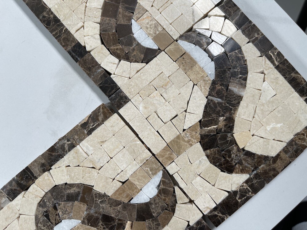 B0024P Marble Mosaic Border Listello Tile Melody Emperador 4×13.4 Polished
