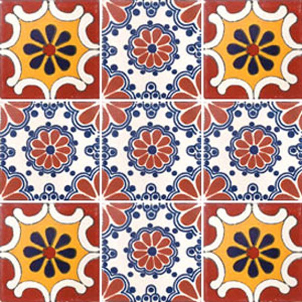 SET #052) With NINE Mexican Tiles Ceramic Clay Handcrafted Mexico