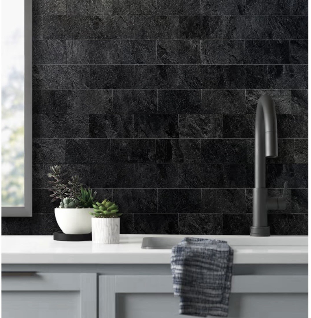 100 Piece Black Slate Peel and Stick Backsplash Wall Tiles, 3″ x 6″ PVC Faux …