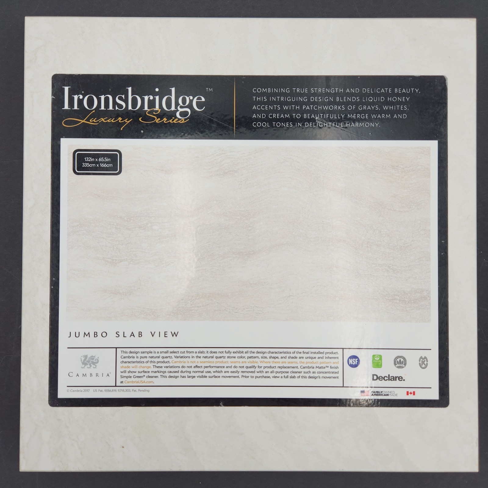 Cambria Ironsbridge Quartz Jumbo Slab Display Tile Countertop Sample
