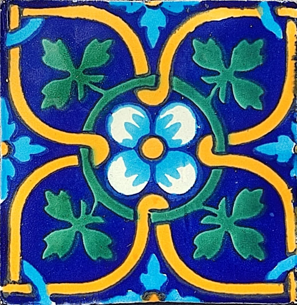 #C132) Mexican Tile sample Ceramic Handmade 4×4 inch, GET MANY AS YOU NEED !!