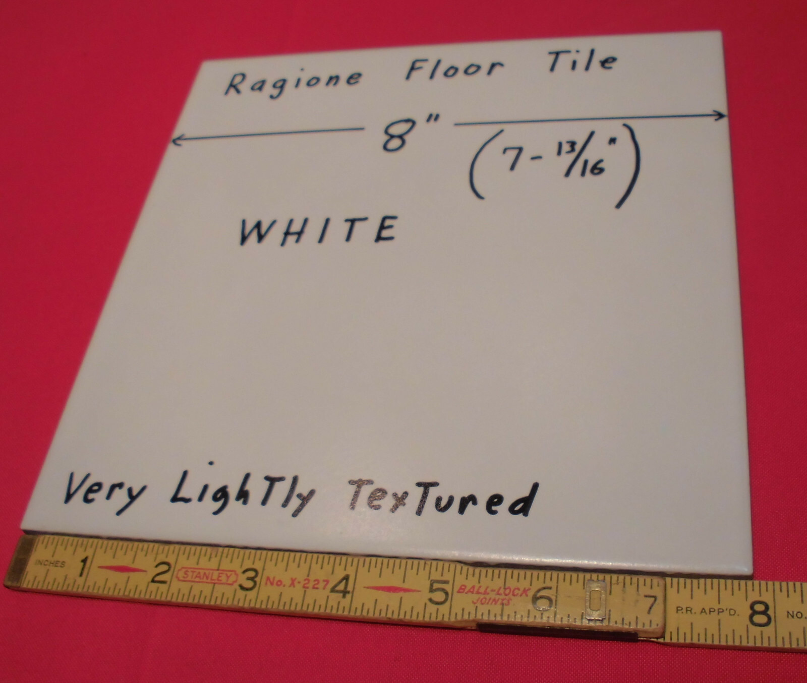1 pc. *White* Ragione Ceramic Floor Tile 8″ Very Lightly Textured; almost smooth