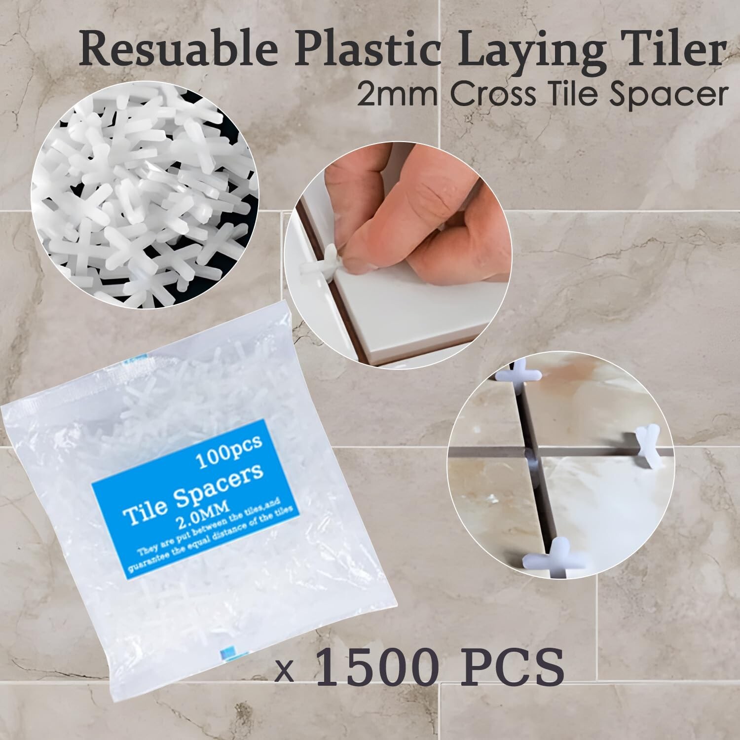 Tile Leveling System Kit,300pcs Reusable 1/16″ Tile Leveler Spacers+1500pcs C…