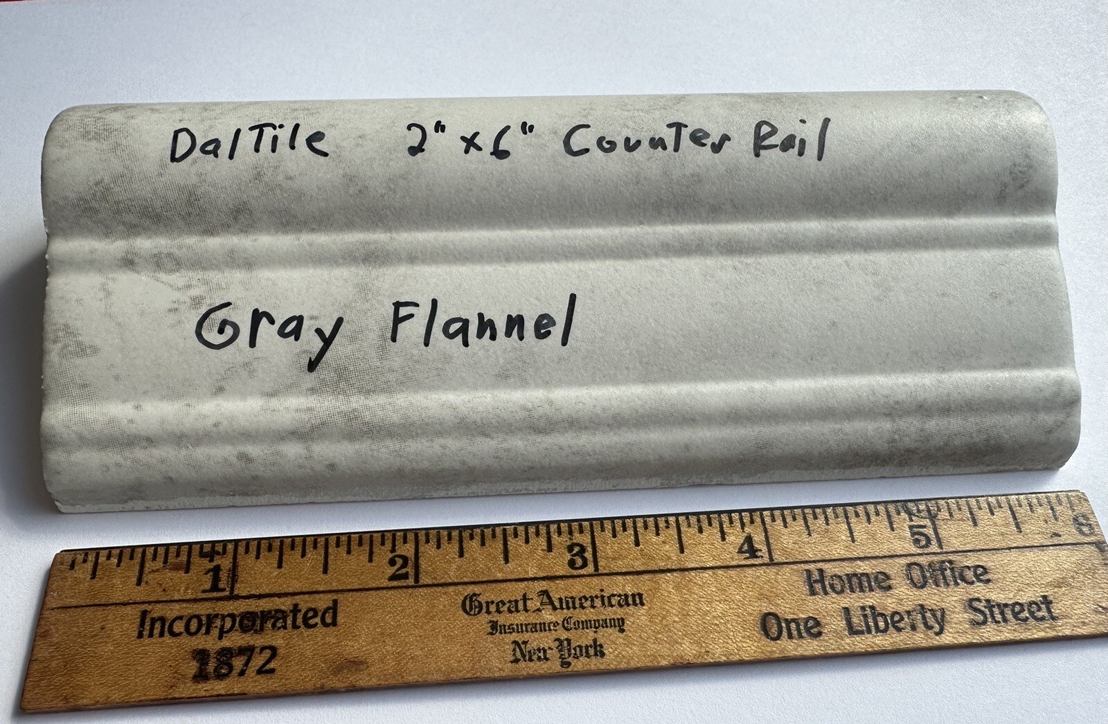 1 pc. Daltile: Light & Darker Grays: V-Cap Ceramic Trim Tile: Countertop-Edging