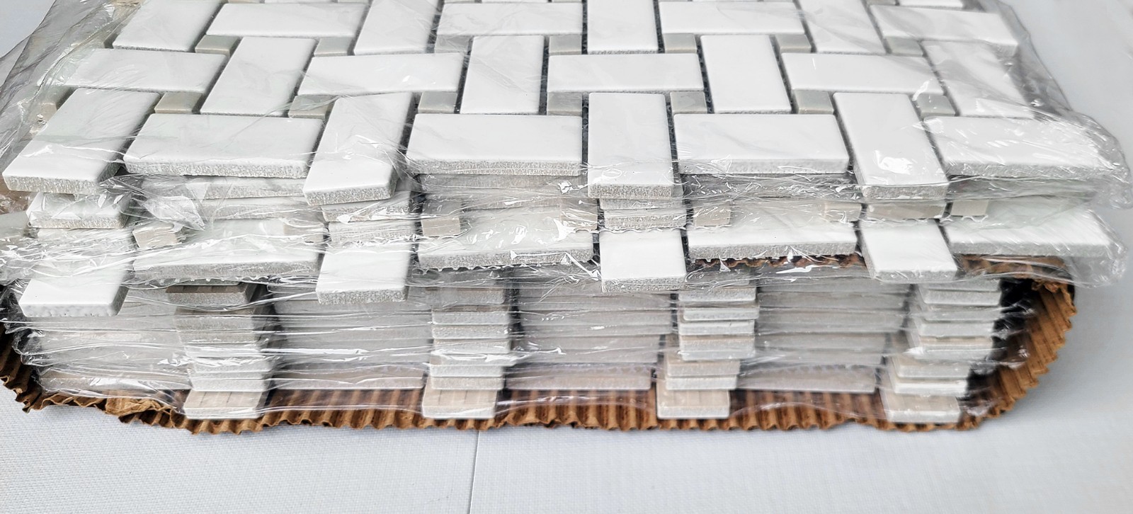NEW 1 x 2 White/Gray Basket weave Porcelain Tile Floor Wall Kitchen 14 sqft.