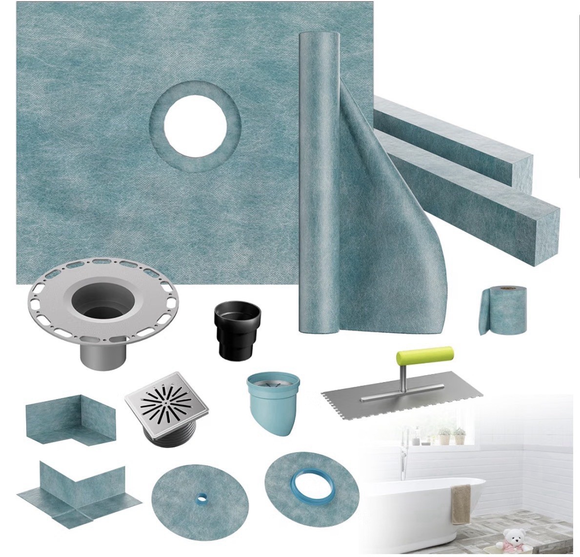 Uimoso Shower Curb Kit 48″x48″ with Central Drain PVC Waterproofing