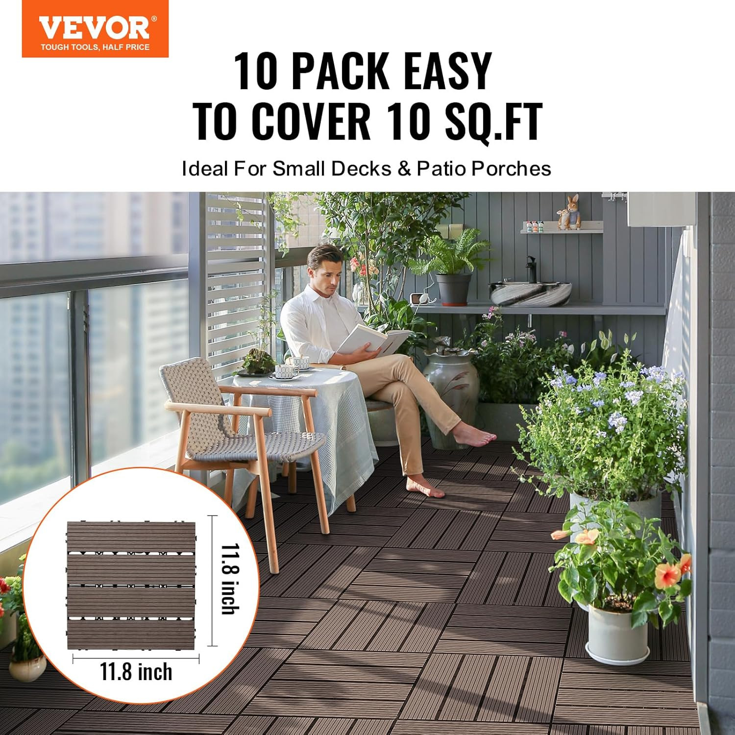 Waterproof Interlocking Deck Tiles, 27 Pack, 12″x12″, Dark Grey Outdoor Flooring