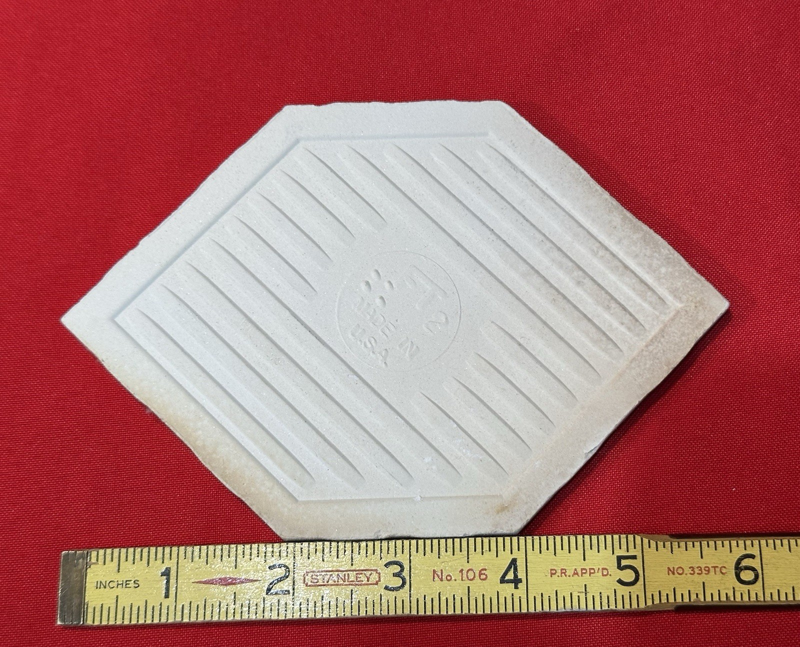 1 pc. Light Brown: Hexagon 4″ X 6″ Ceramic Tile: Crystal Glazed, Florida Co. NOS