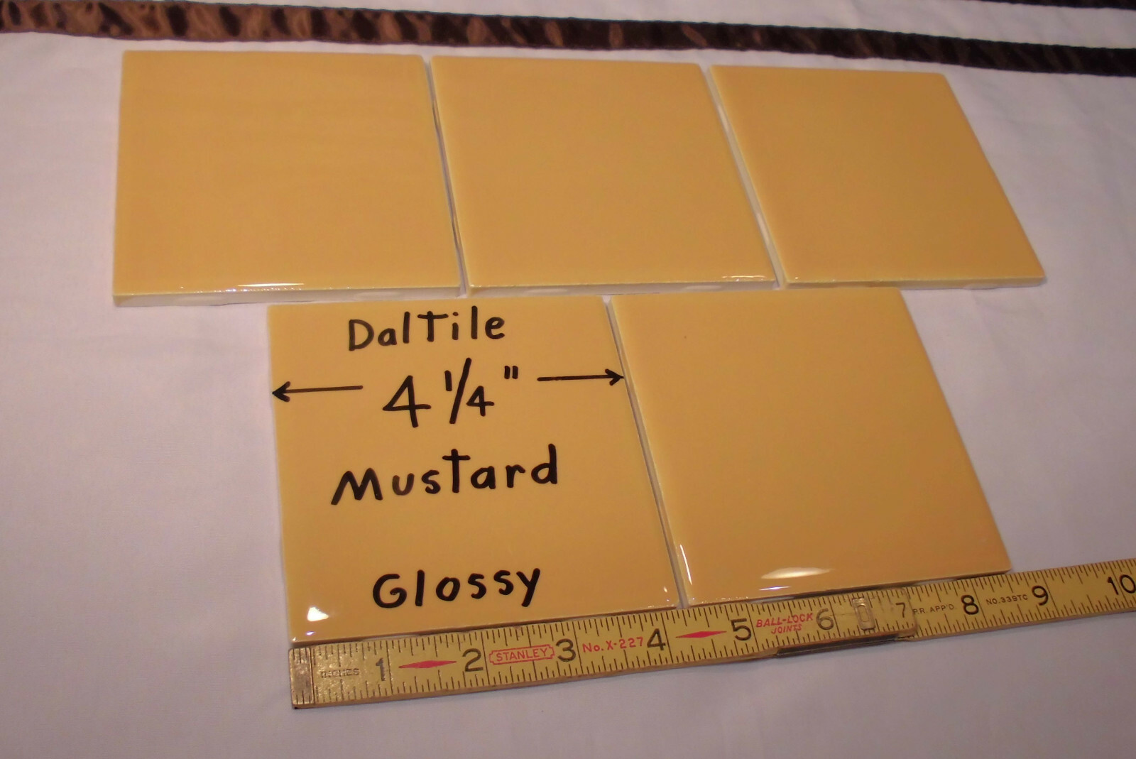 5 pcs. *Mustard* Glossy Ceramic Tiles by Daltile; 4-1/4″ New Stock; Yellow-Gold