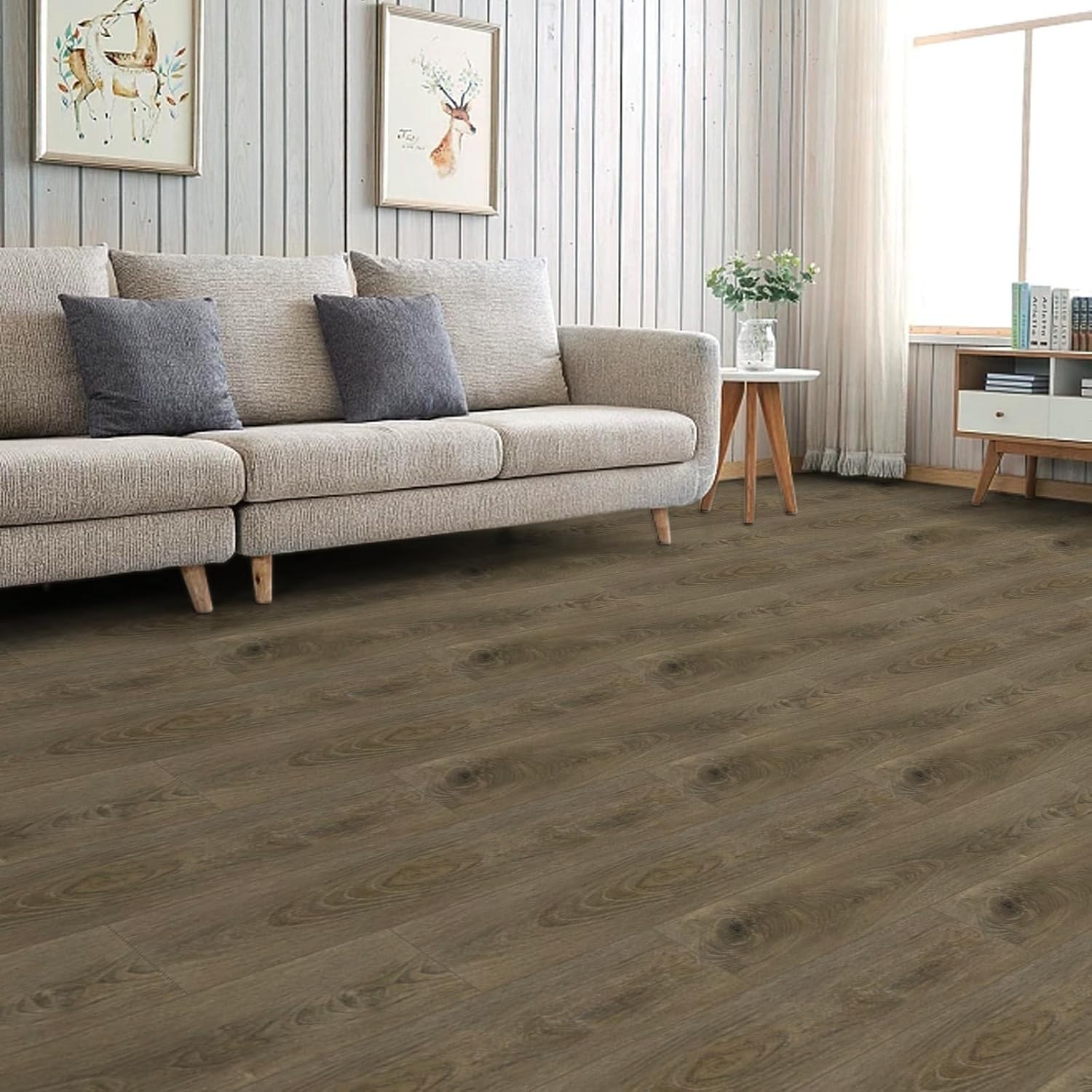 10-Pack Peel and Stick Waterproof Vinyl Floor Tiles – Brown Wood Plank Look