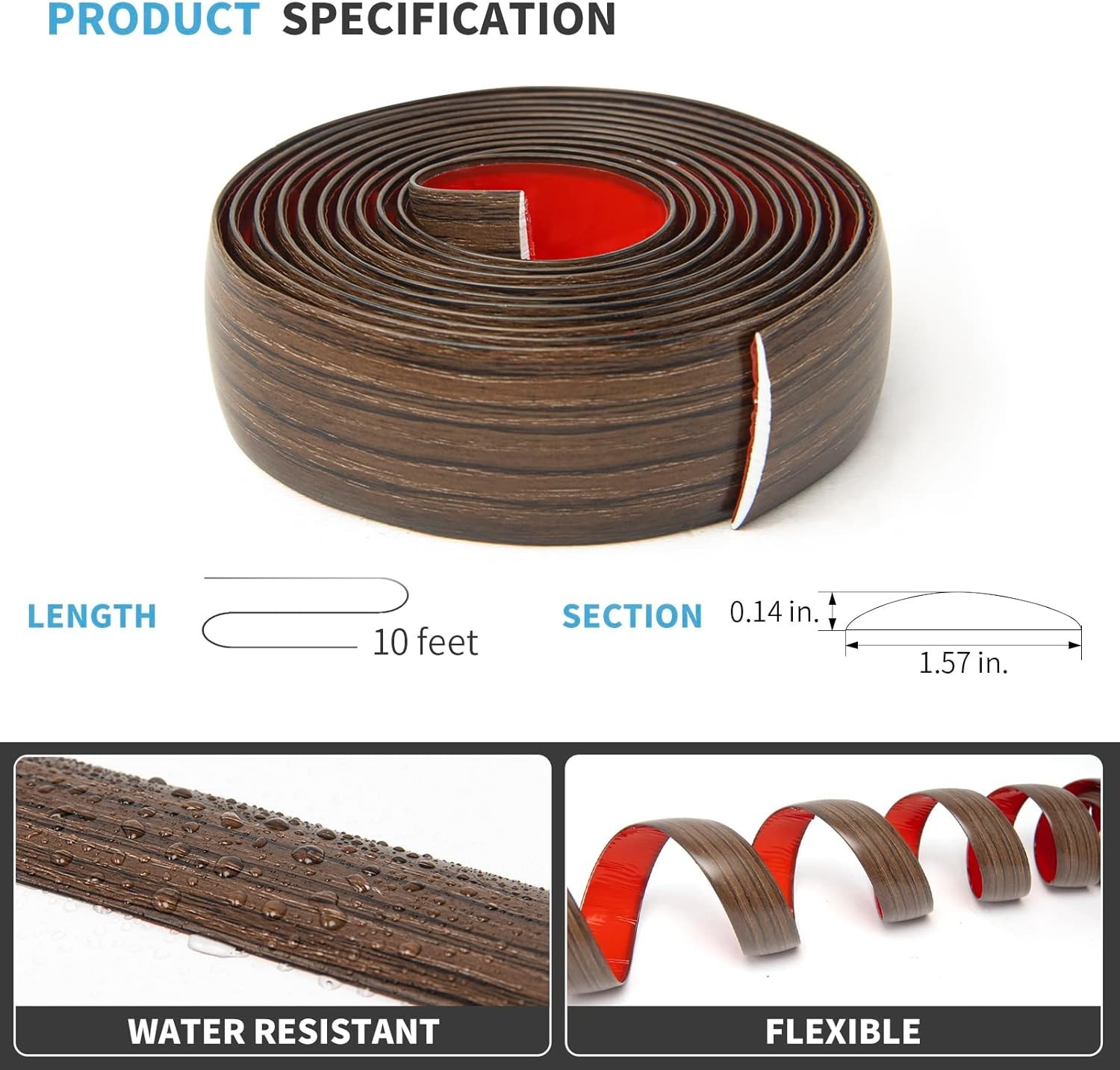High-Quality 10 FT Vinyl Floor Transition Strip in Brown – Multi-Application Use