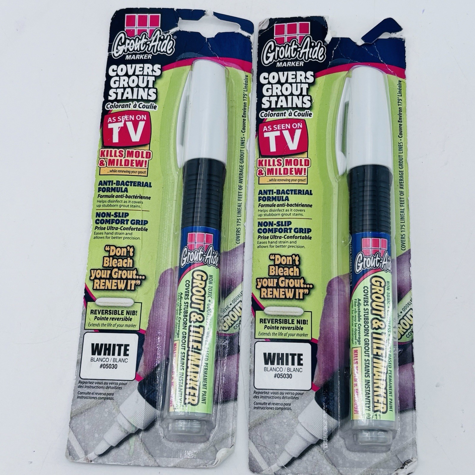 Grout-Aide Marker Covers Stains Anti-bacterial White As Seen on TV set/2