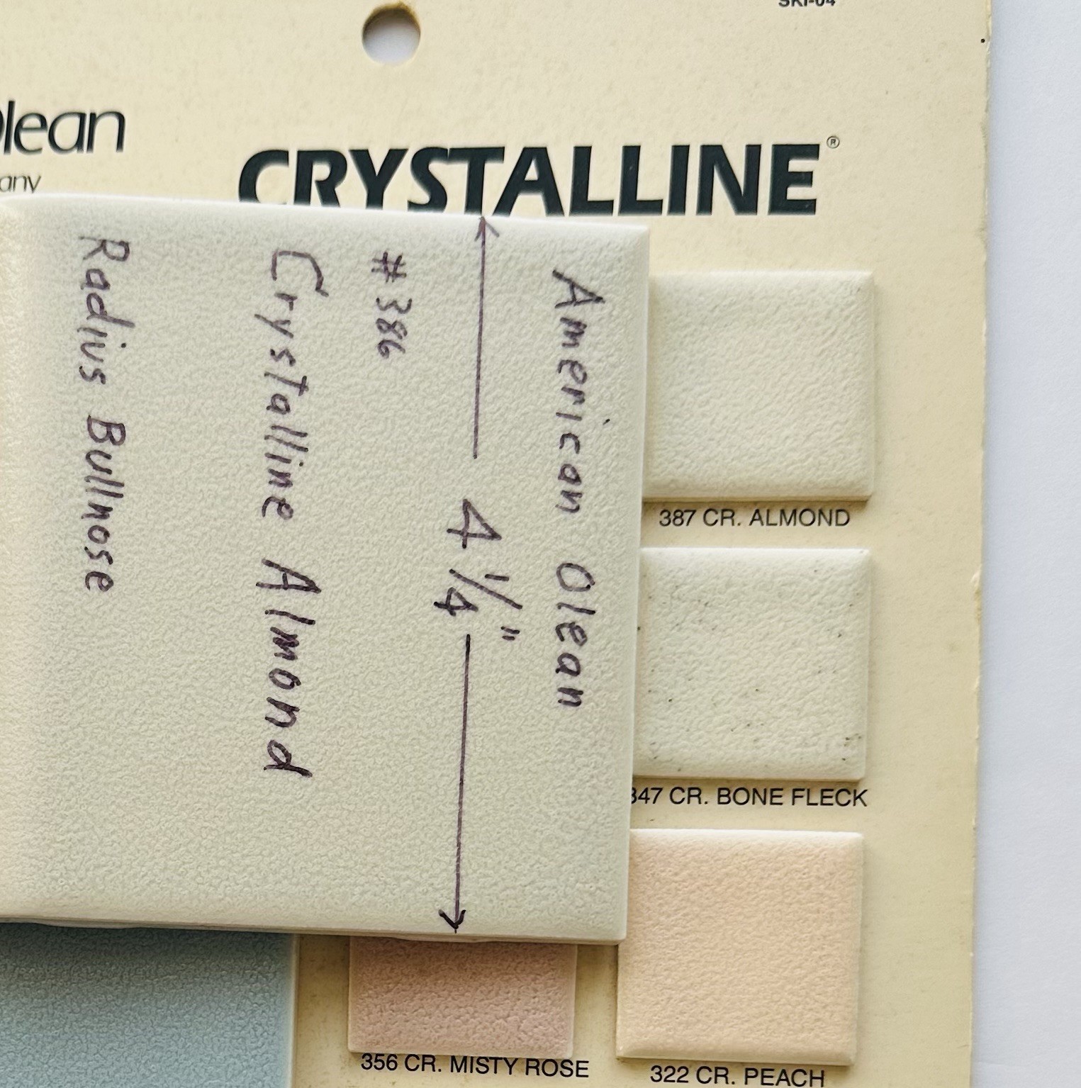 1 pc. Almond: Crystalline Ceramic Radius Bullnose Tile 4-1/4” American Olean