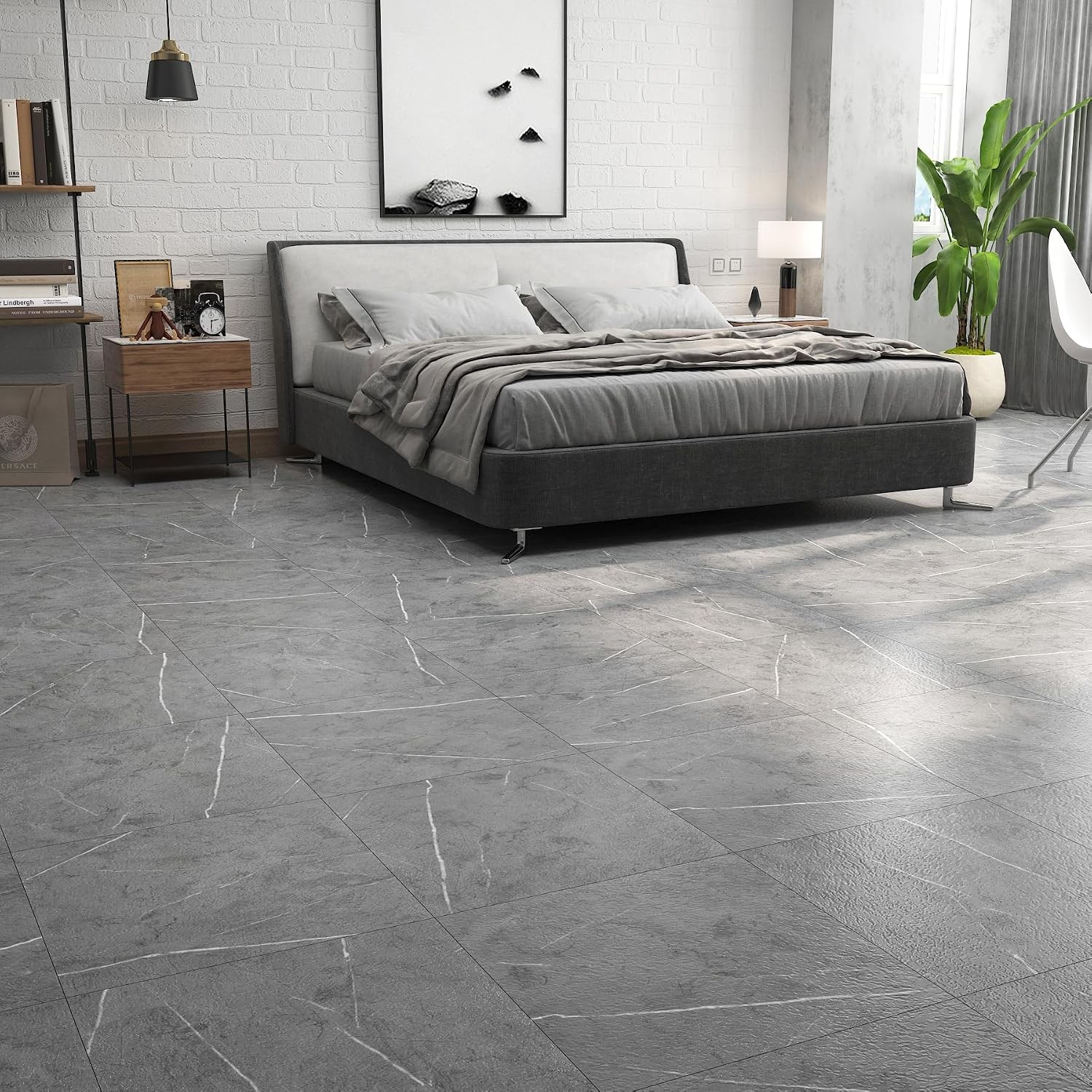 Peel and Stick Floor Tile Gray Marble Look Self Adhesive Vinyl Floor Tiles for