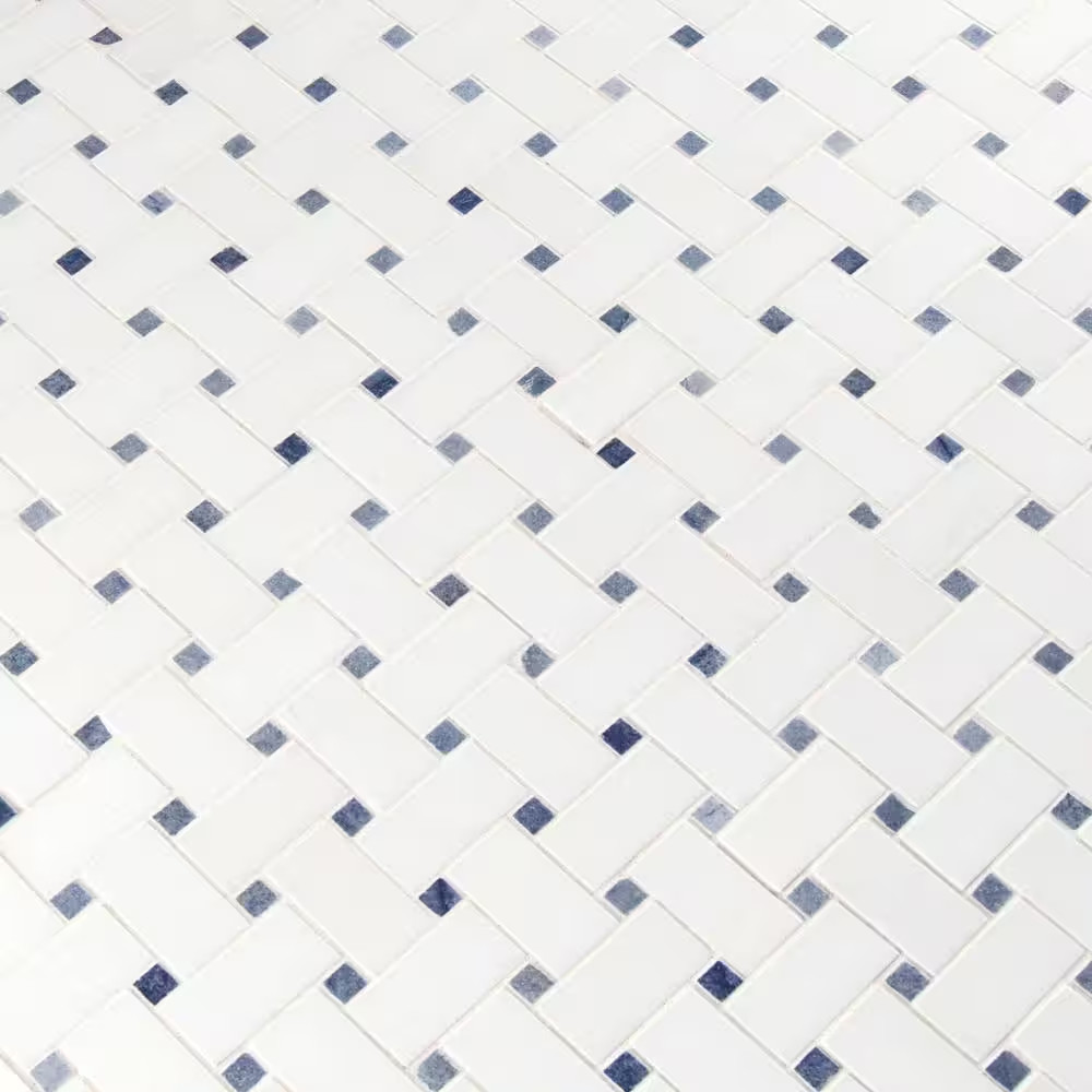 Azula Basketweave 12 In. X 12 In. X 0.38 In. Polished Marble Mesh-Mounted Mosaic