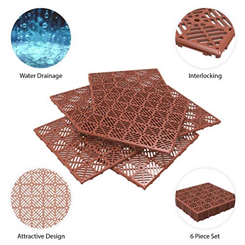 Deck Tiles – 6-Pack Pavers – Polypropylene Interlocking Patio Tiles – Outdoor