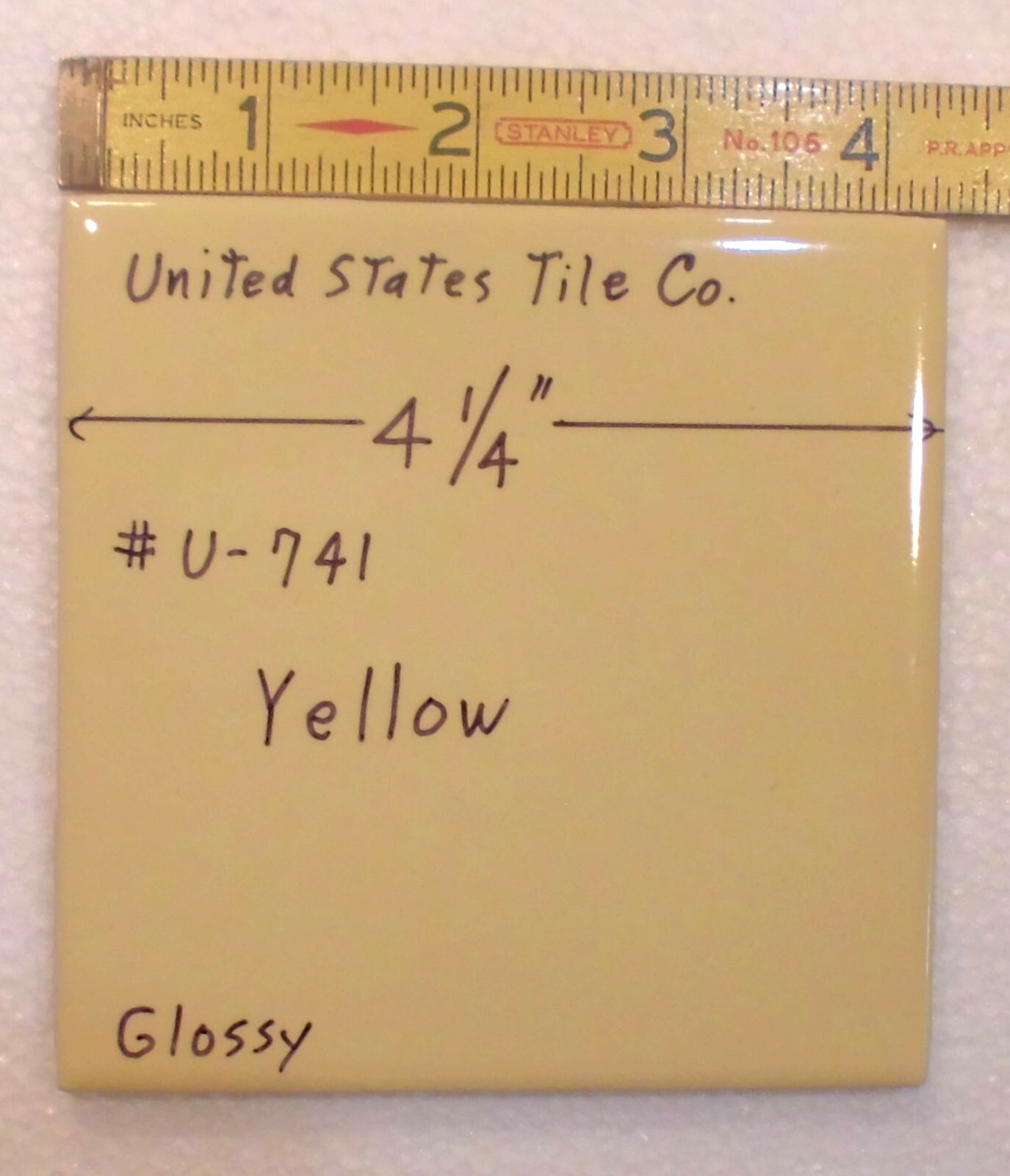 1 pc. Yellow 4-1/4″ Glossy Ceramic Tile by United States Tile Co. #U-741