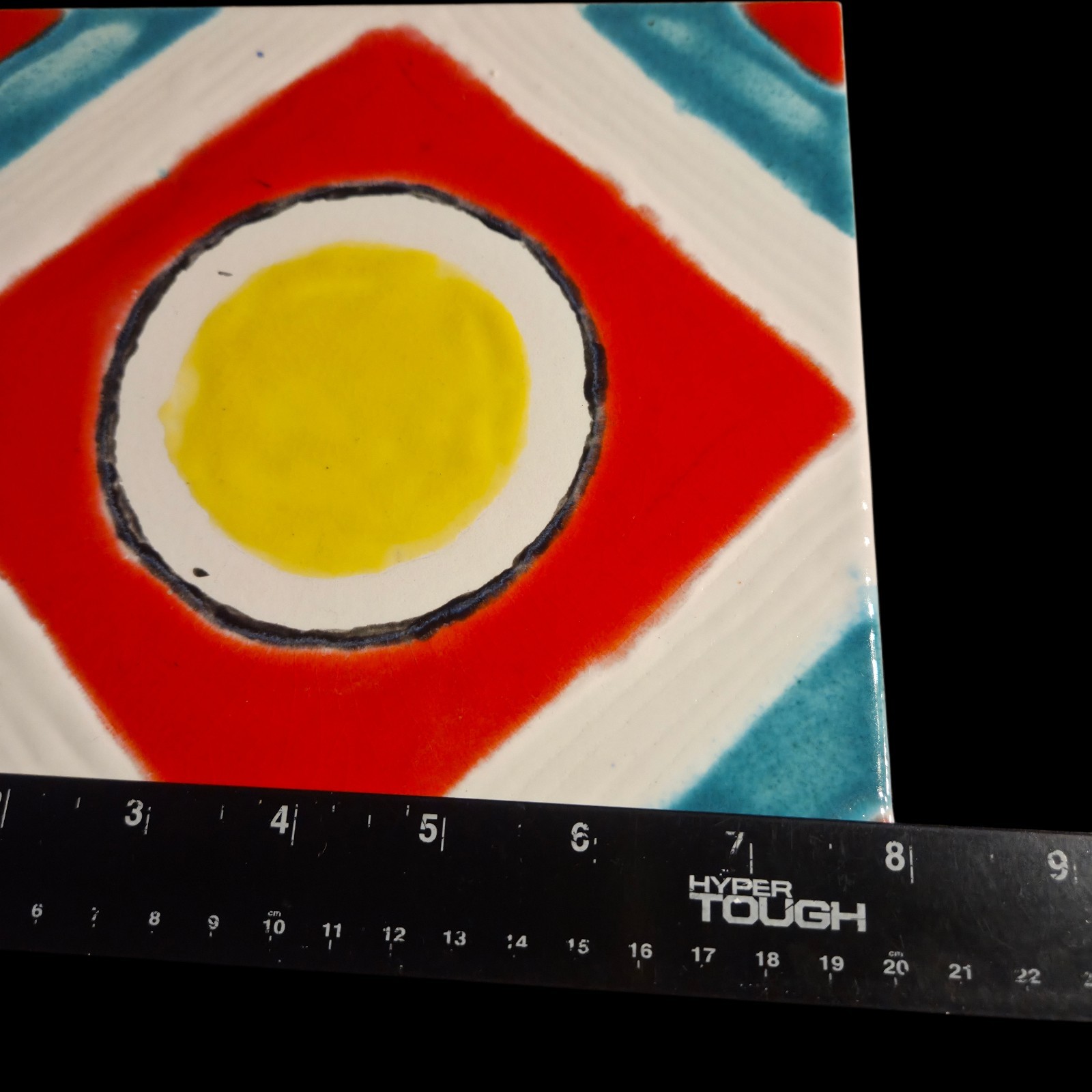 Decorative Ceramic Tile8x8Wall Art Trivet Abstract Design Yellow Red Turquoise