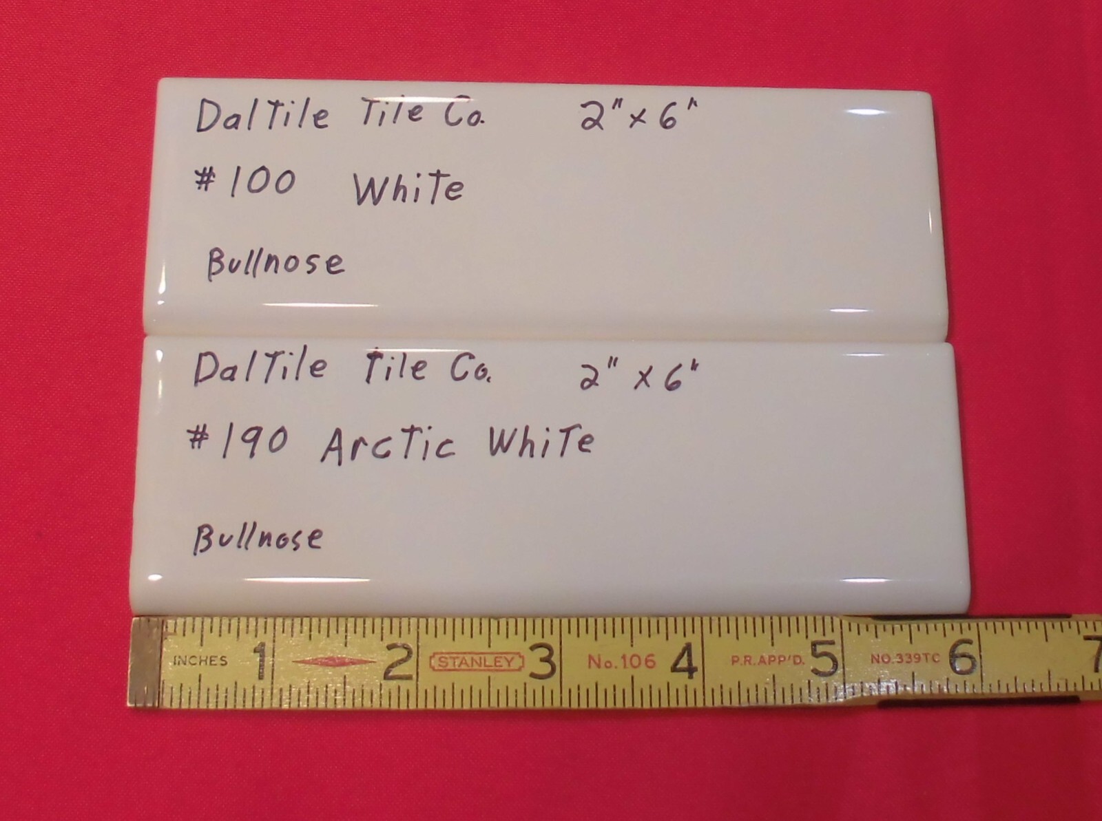 1 pc. Glossy White #100: 2″ X 6″ Bullnose Ceramic Tiles by Daltile, New Stock
