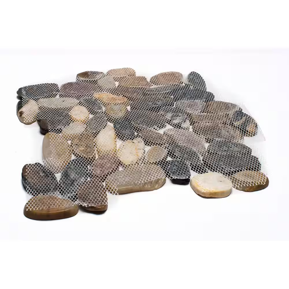 12 In. X 12 In. Mixed Sliced High-Polish Pebble Stone Floor and Wall Tile (5.0 S