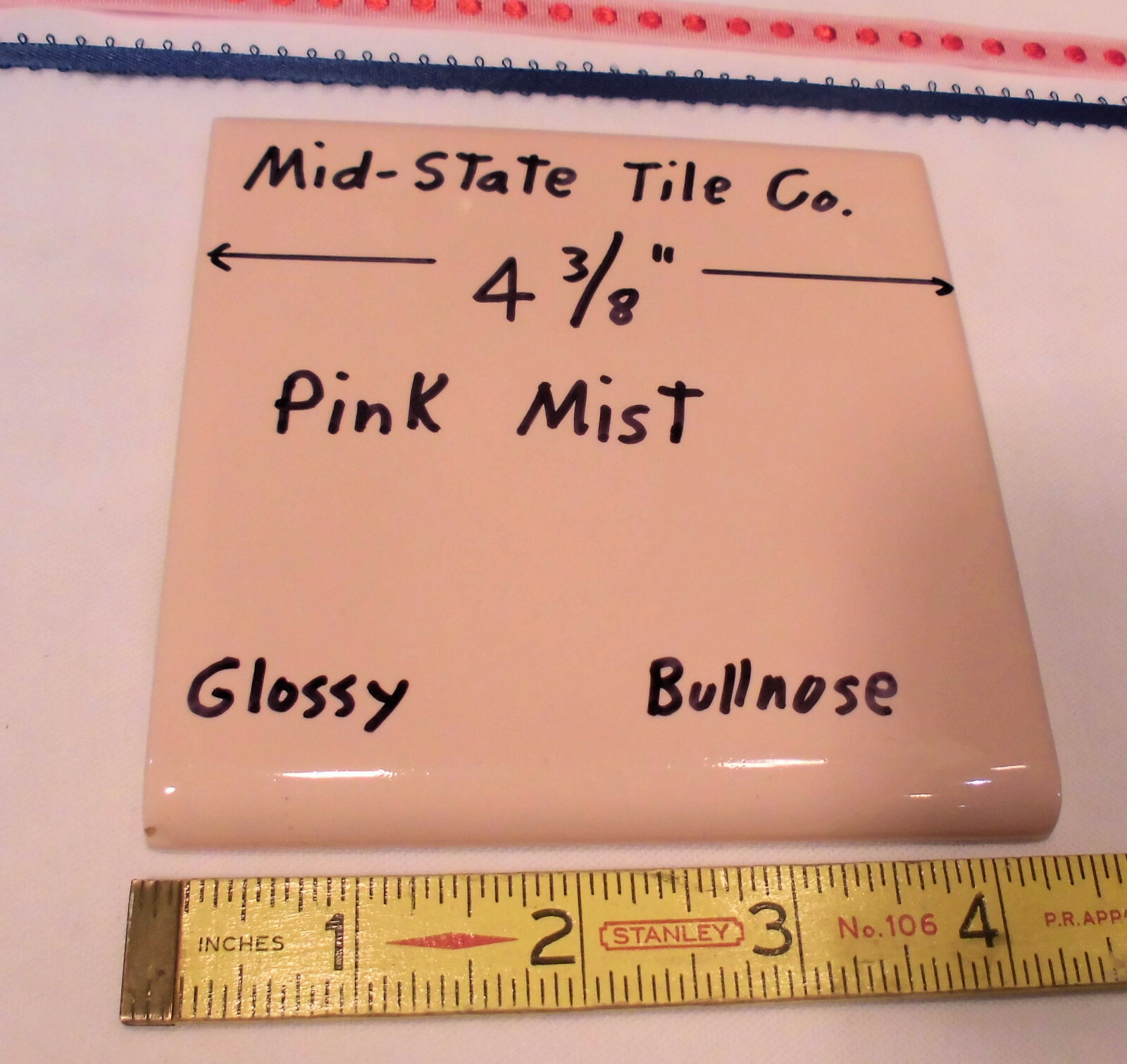 1 pc. Pink Mist – Peachy: Glossy Surface Bullnose Tile: 4-3/8″ Mid-State Co.