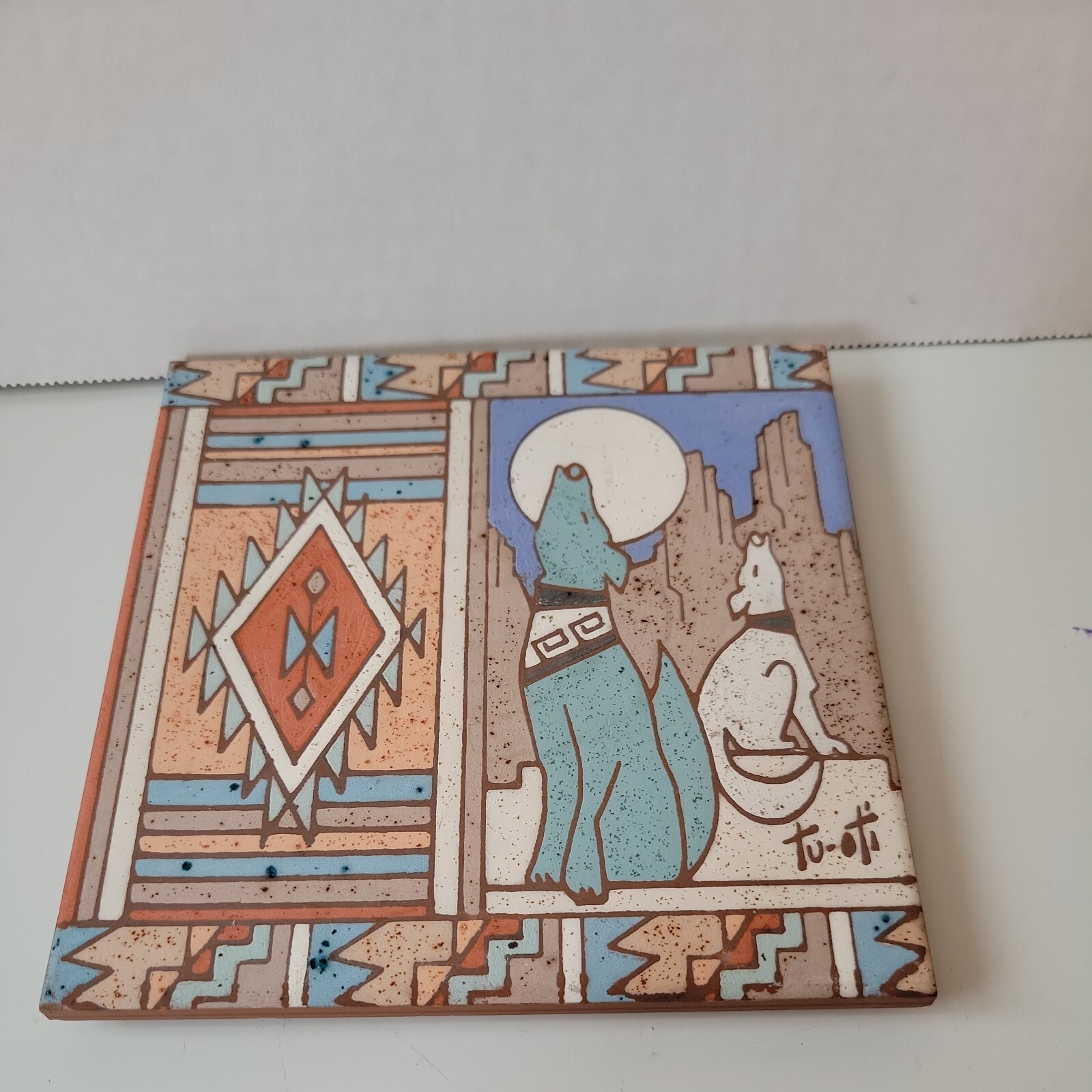 Vintage 1995 Earthtones Serenading Coyotes Ceramic Terra Cotta 6″ x 6″ Tile nwt