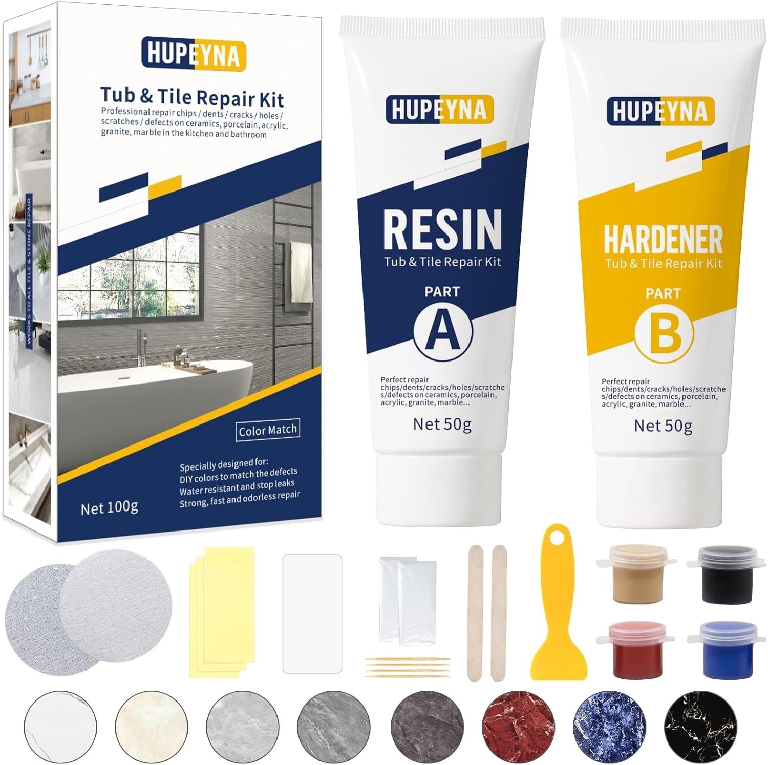 Tub, Tile and Shower Repair Kit Color Match, Porcelain Repair Kit, Bathtub Re…