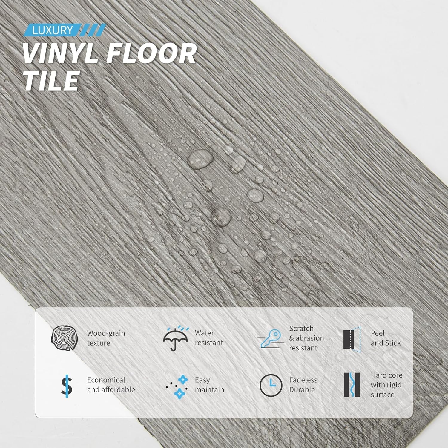 Suelo Vinílico Autoadhesivo Gris Oscuro 36 Piezas 54 Sq Ft Imitación Madera DIY