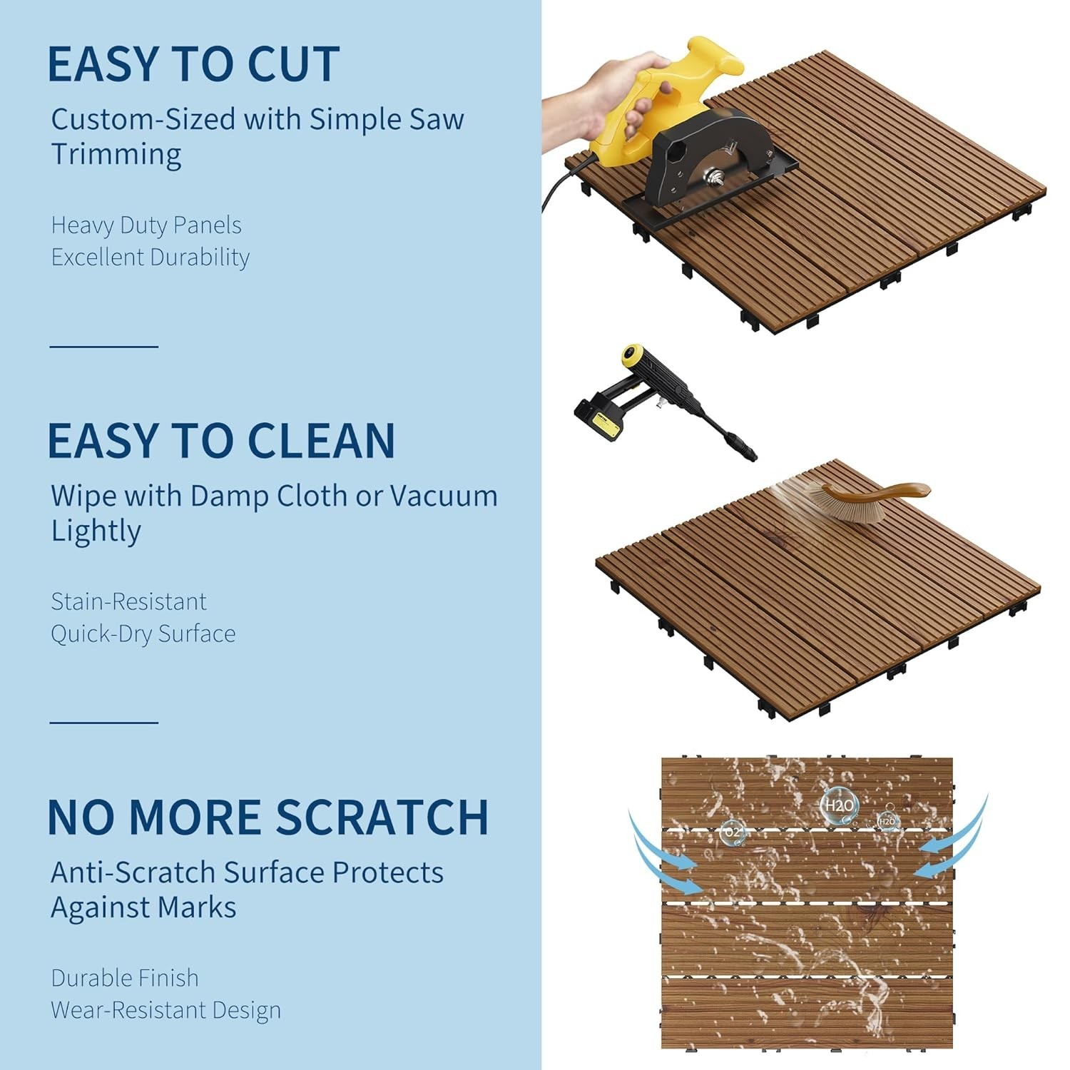 22 Pack Wood Deck Tiles Interlocking Patio Flooring Cover 11.81in x 11.81in
