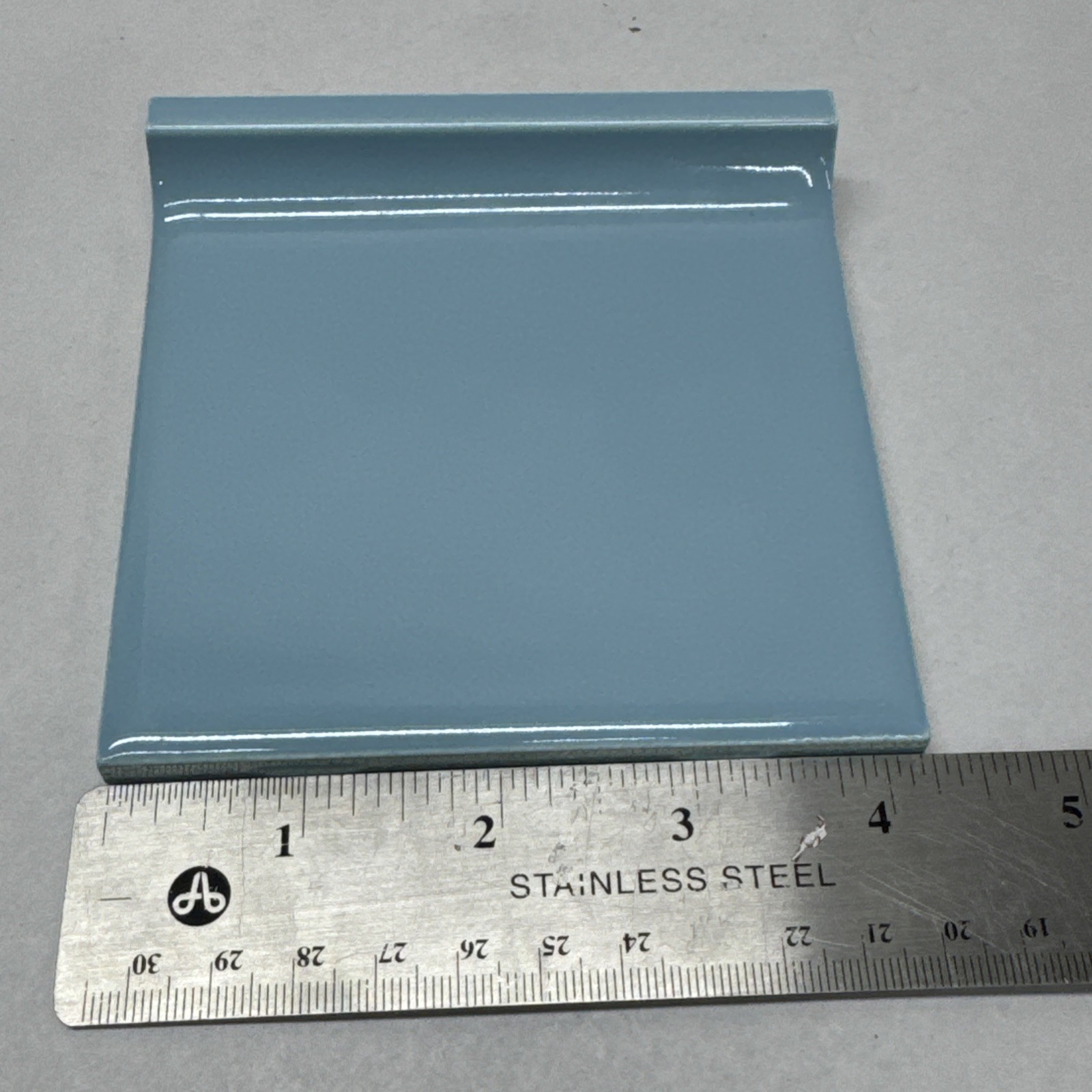 American Olean Ceramic Tile #28 Azure Blue Glossy 4 ¼” size Cove Base Curve