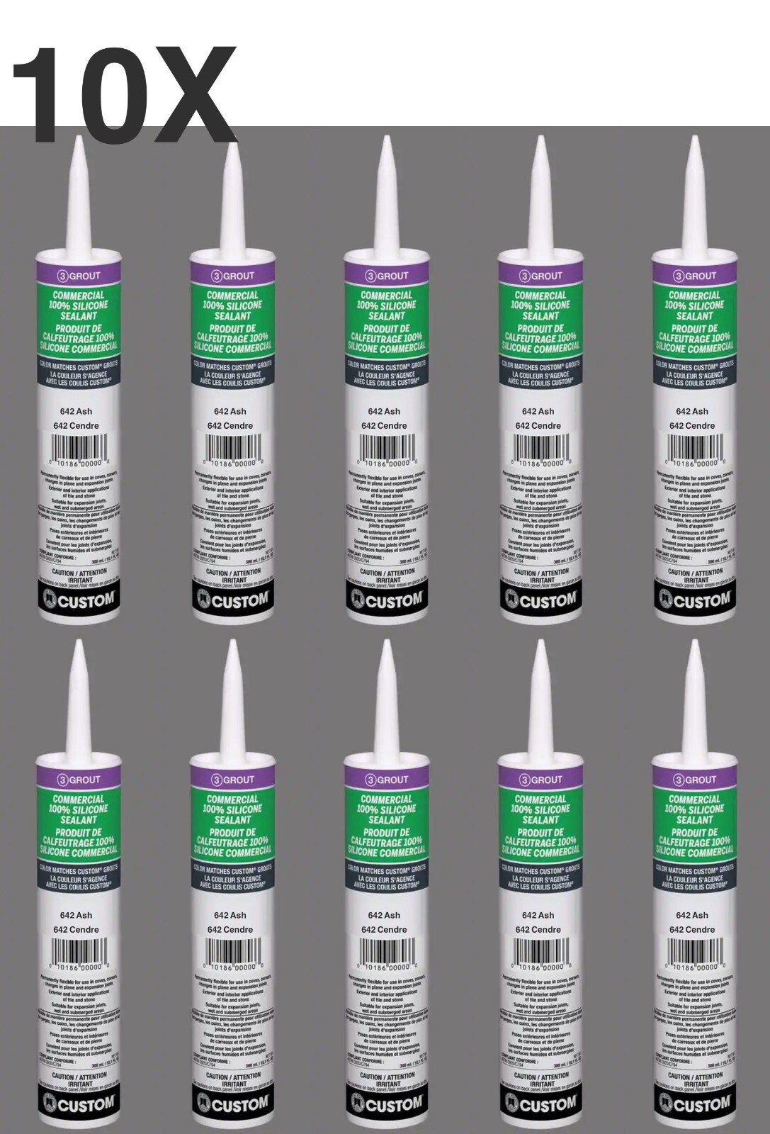 CUSTOM COMMERCIAL 100% Grout SILICONE #642 Ash Lot Of 10 10.1 FL OZ!