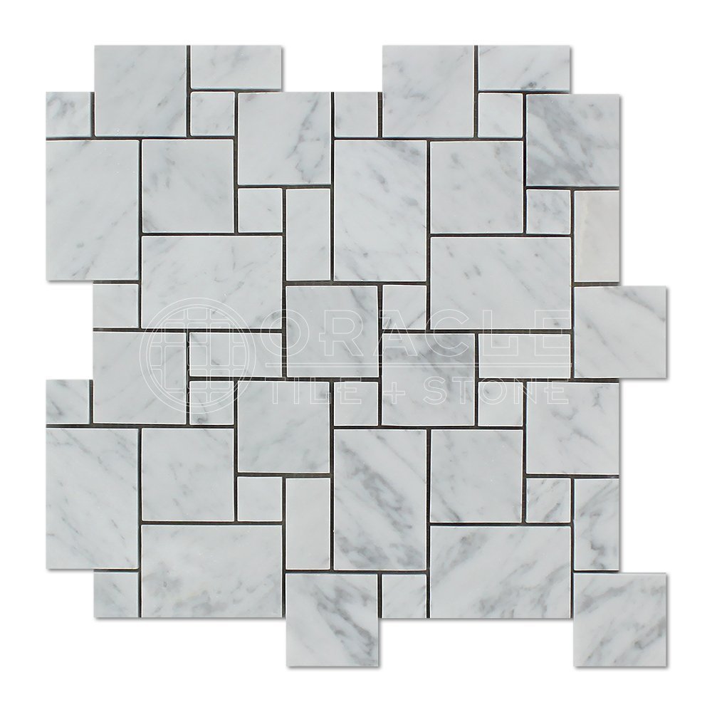 Carrara White Italian (Bianco Carrara) Marble MiniVersailles Pattern Mosaic Tile