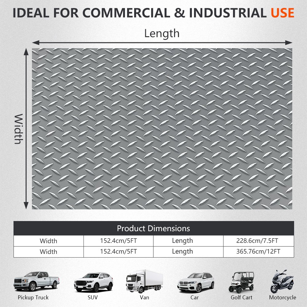 5×7/5x12ft Diamond Roll Garage Mat – Non-Slip Waterproof PVC Floor for Trailer