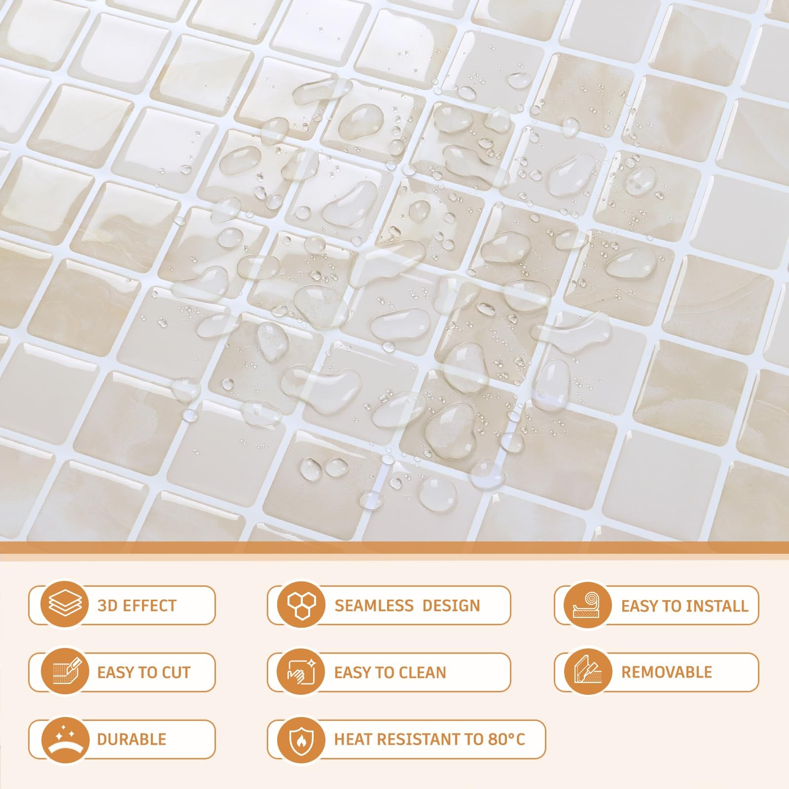 4 Sheets Beige Peel and Stick Backsplash Small Square Mosaic Stick on Tiles f…