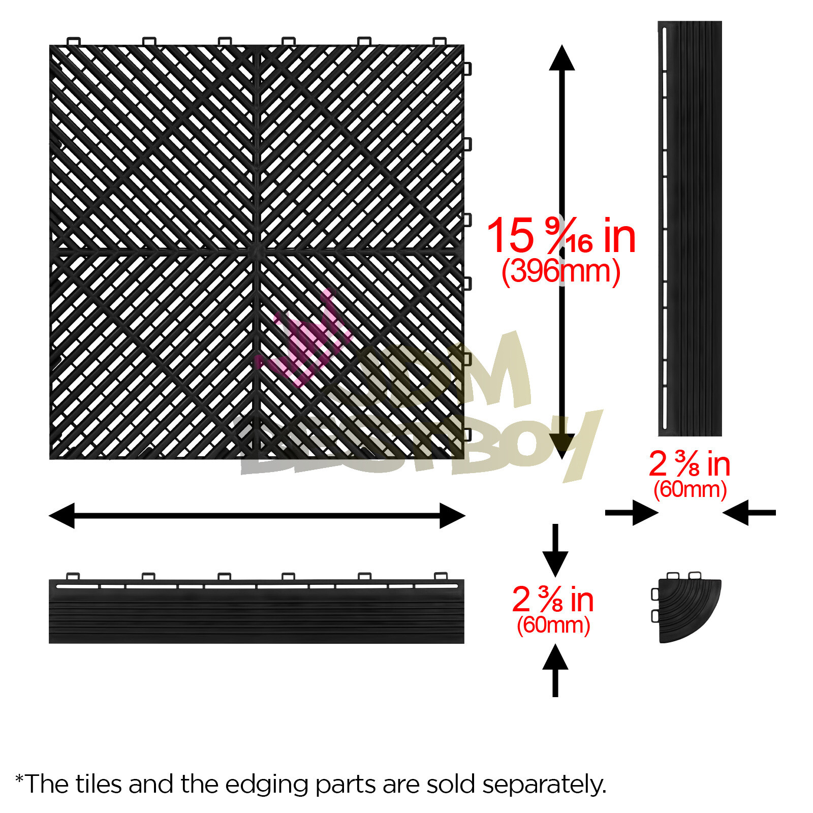 34pcs 16″x16″ Pink Garage Floor Mat Perforated Flooring Tile Shop Interlocking