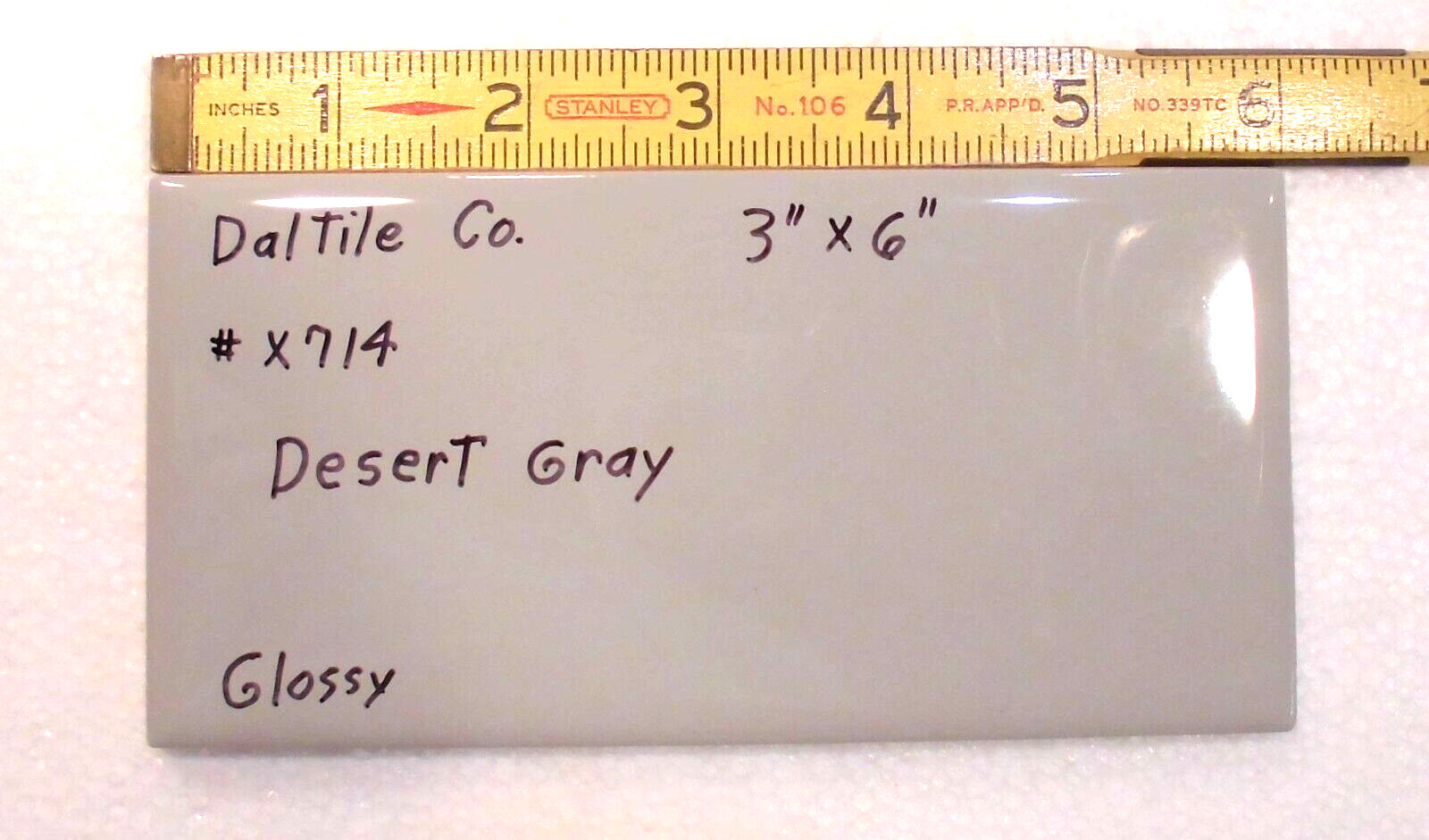 1 pc. Light Smoke Gray: 3″ X 6″ Glossy Ceramic Tile by American Olean Co. NEW