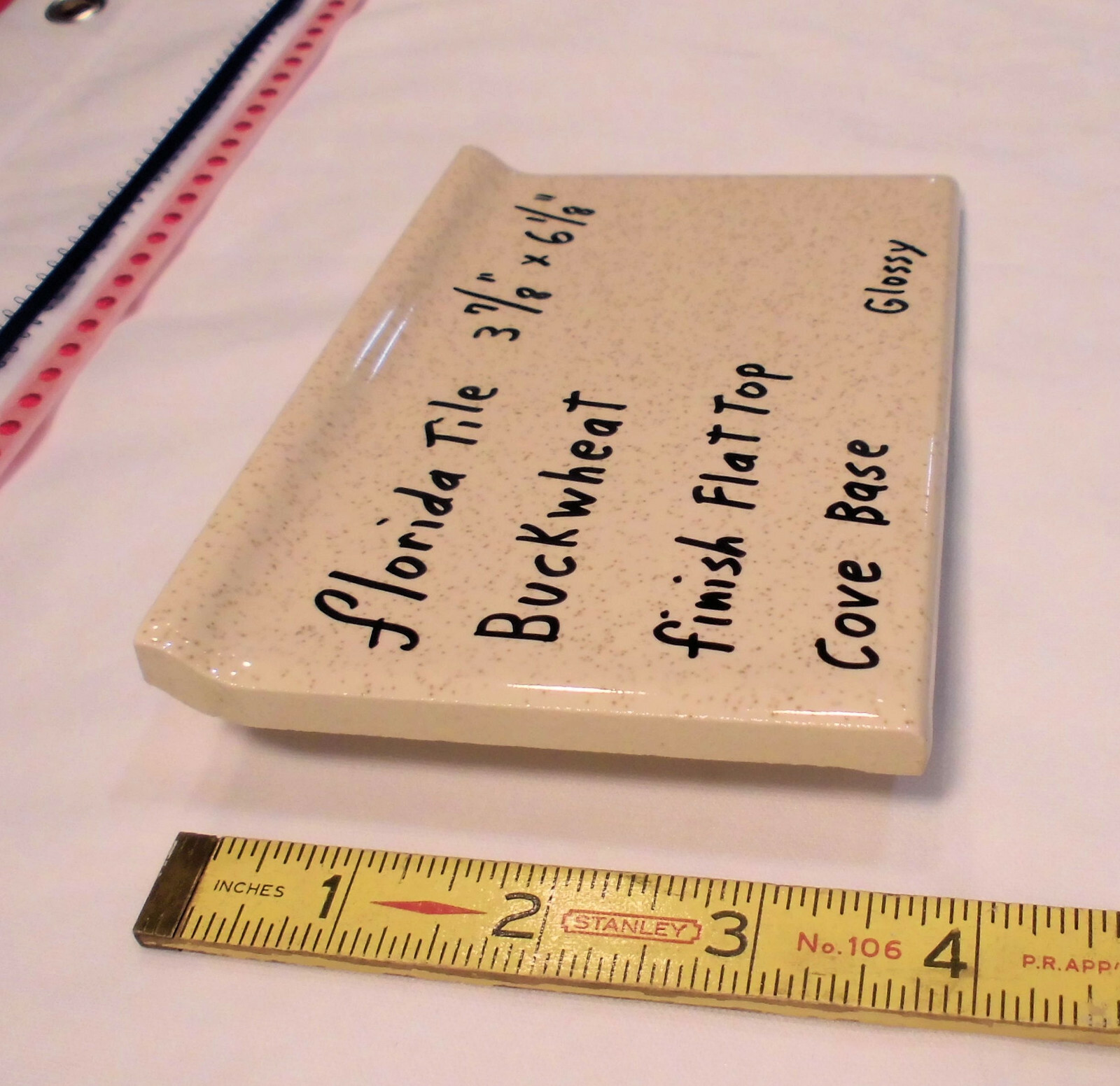 1 pc. Buckwheat 4” X 6” Glossy Ceramic Cove Base Tile by florida Co. Flat Top